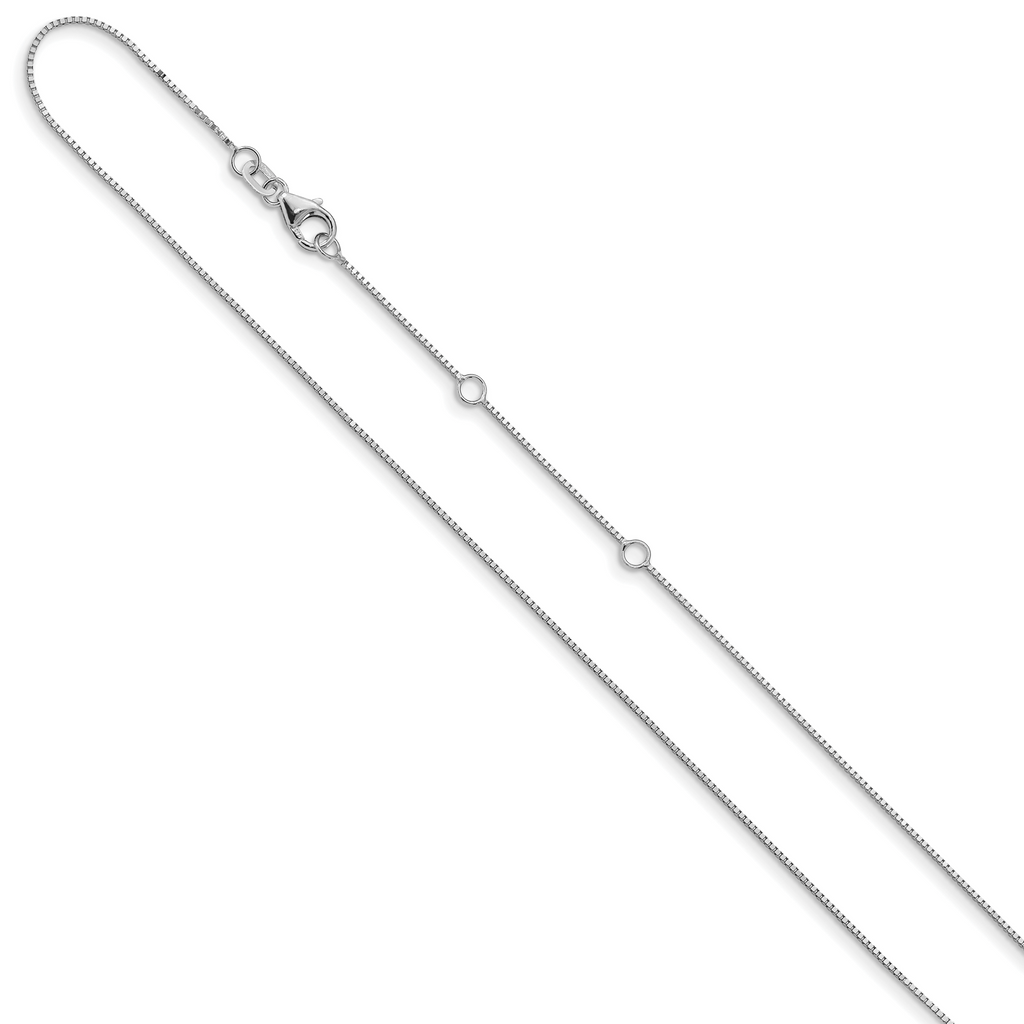 14K White Gold .7mm Box 1in+1in Adjustable Chain Adjustable