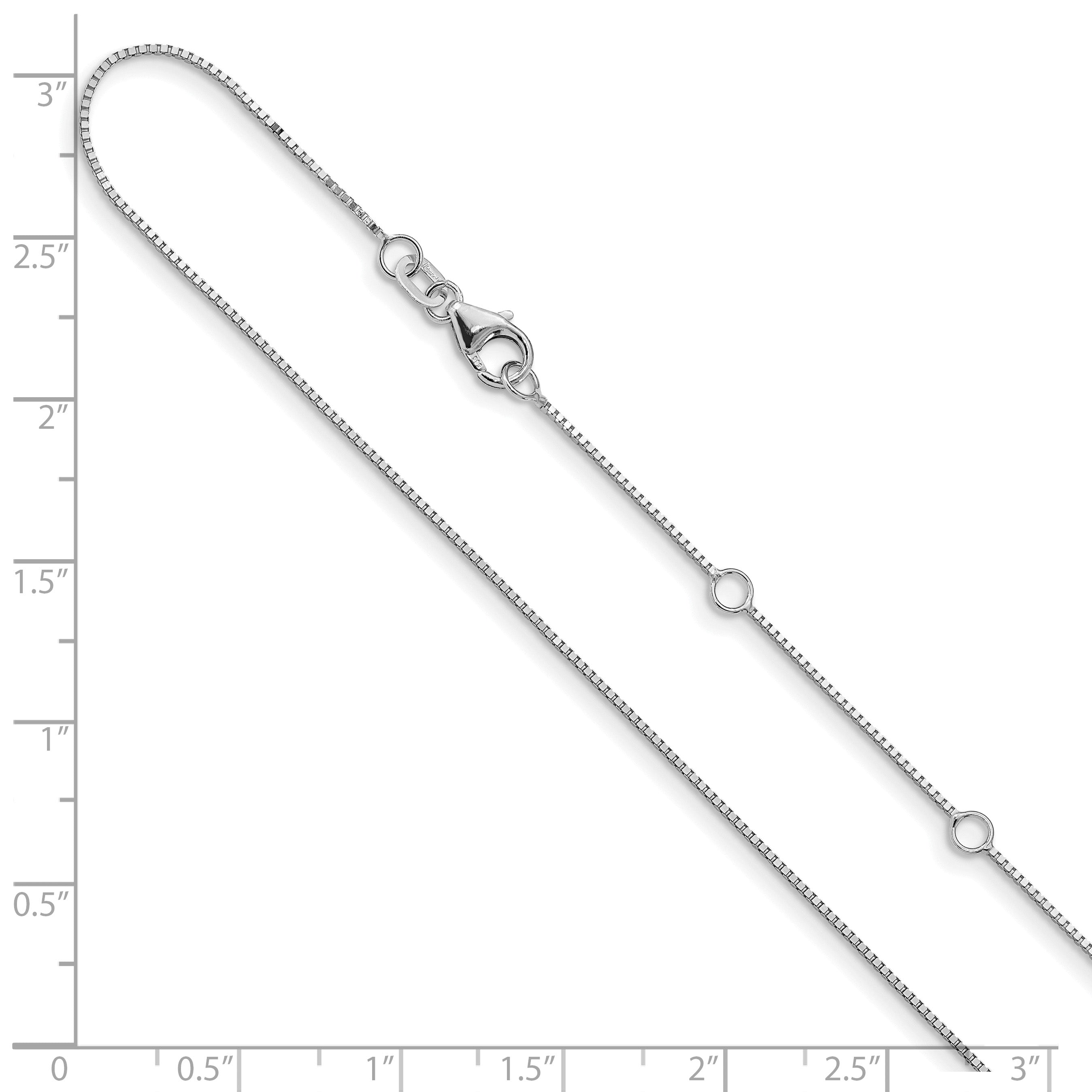 14K White Gold .7mm Box 1in+1in Adjustable Chain Adjustable