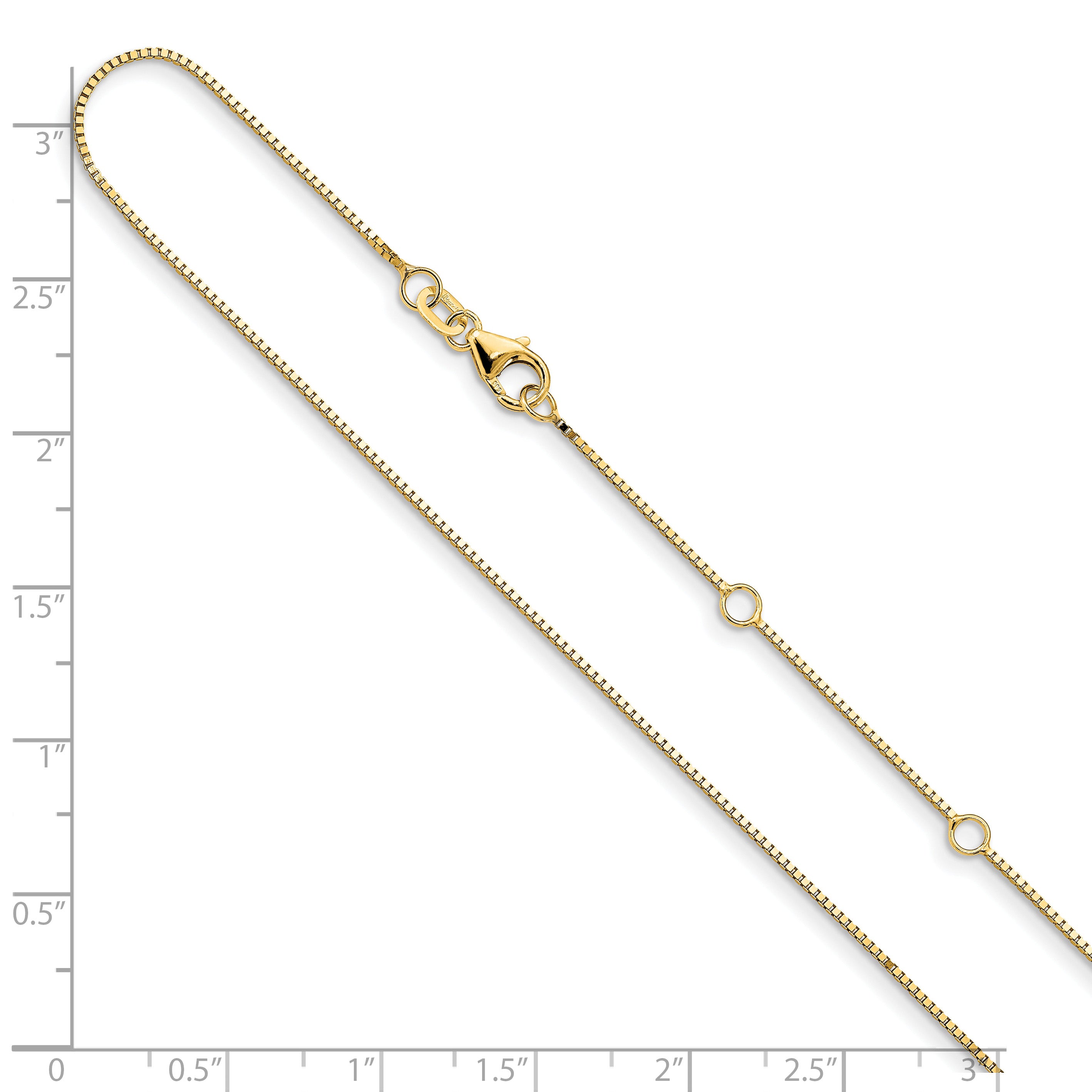 14K .85mm Box 1in+1in Adjustable Chain