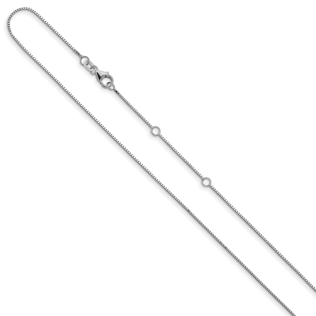14K White Gold .85mm Box 1in+1in Adjustable Chain
