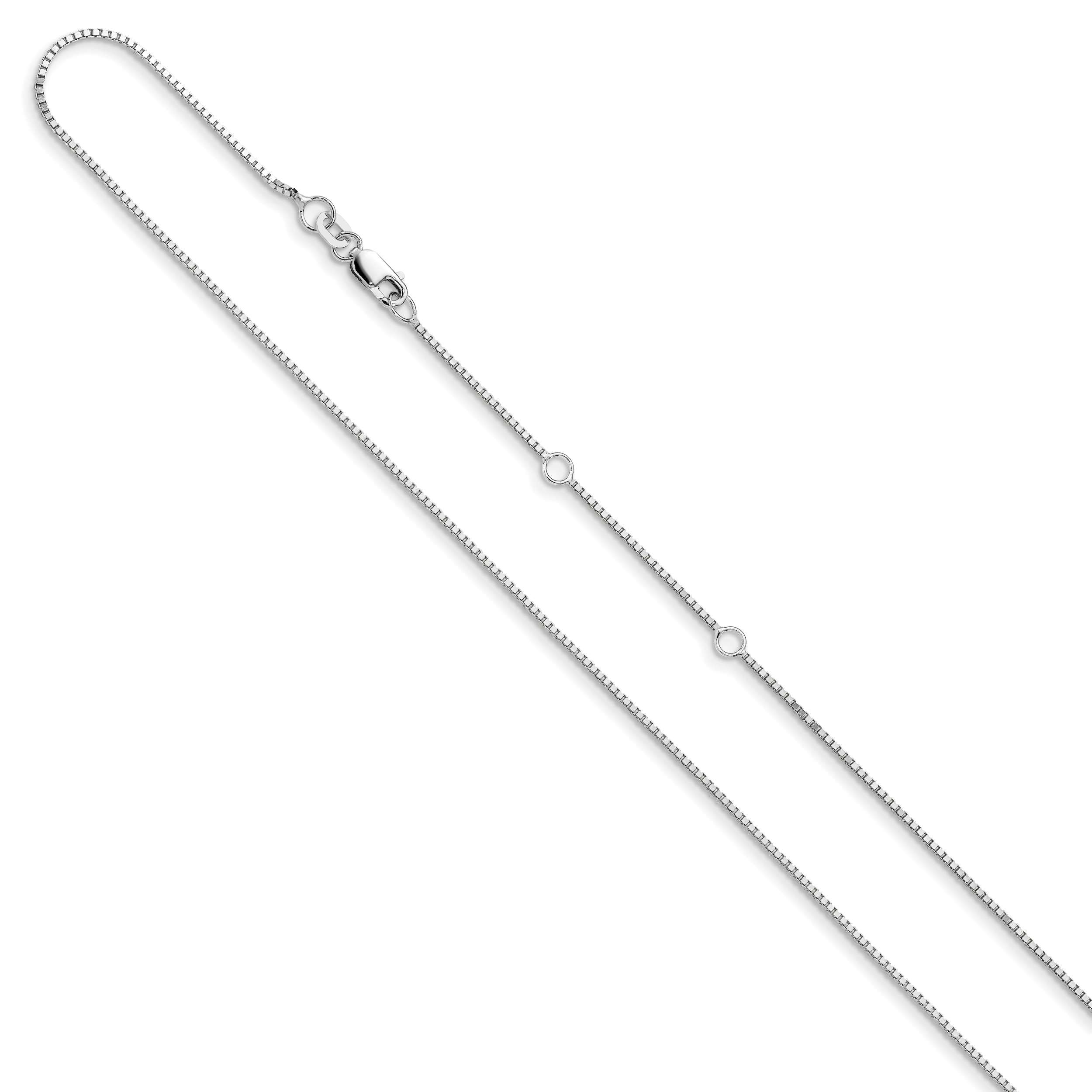 14K White Gold .95mm Box 1in+1in Adjustable Chain Secondary image