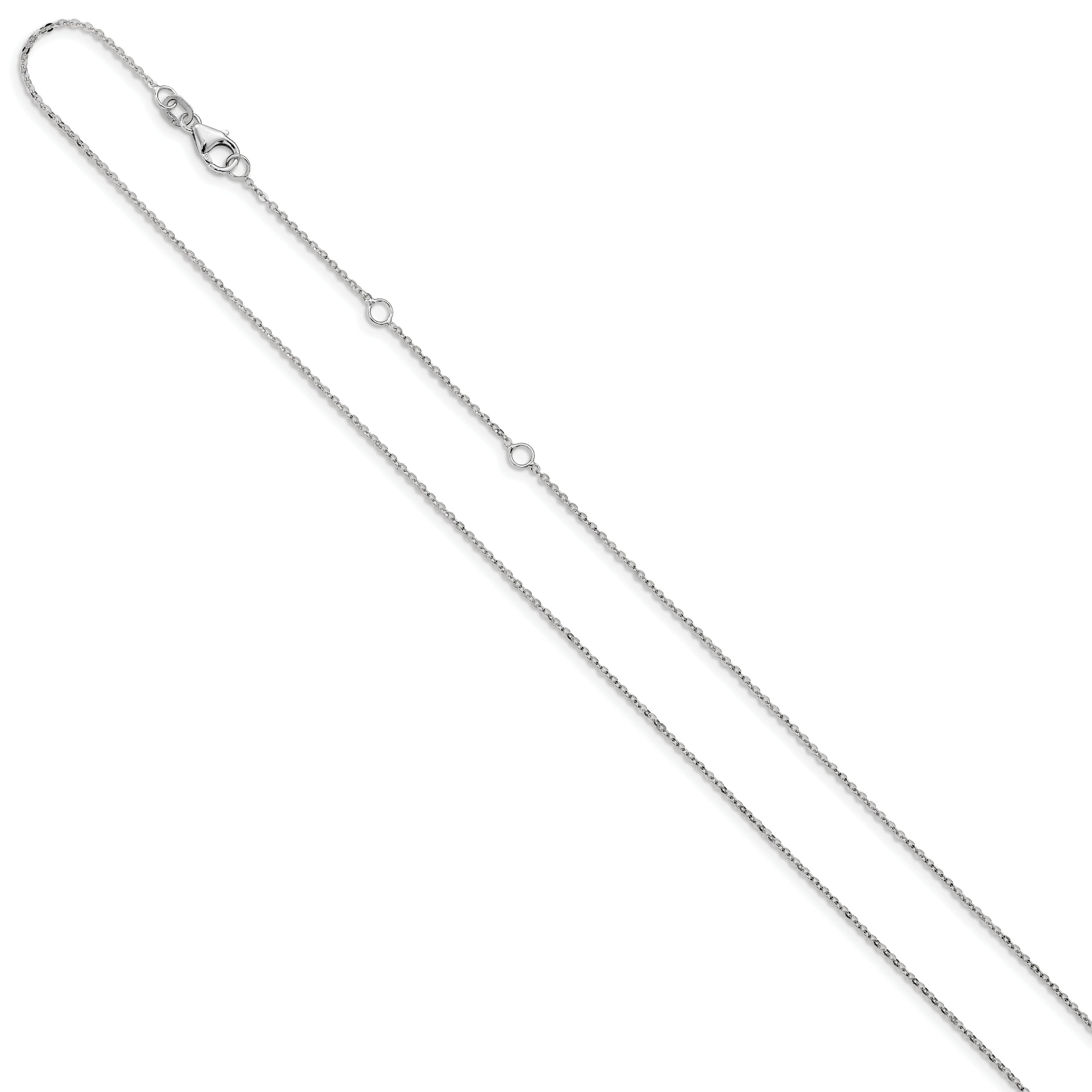 14k White Gold 1.2mm Flat Cable 1in+1in Adjustable Chain