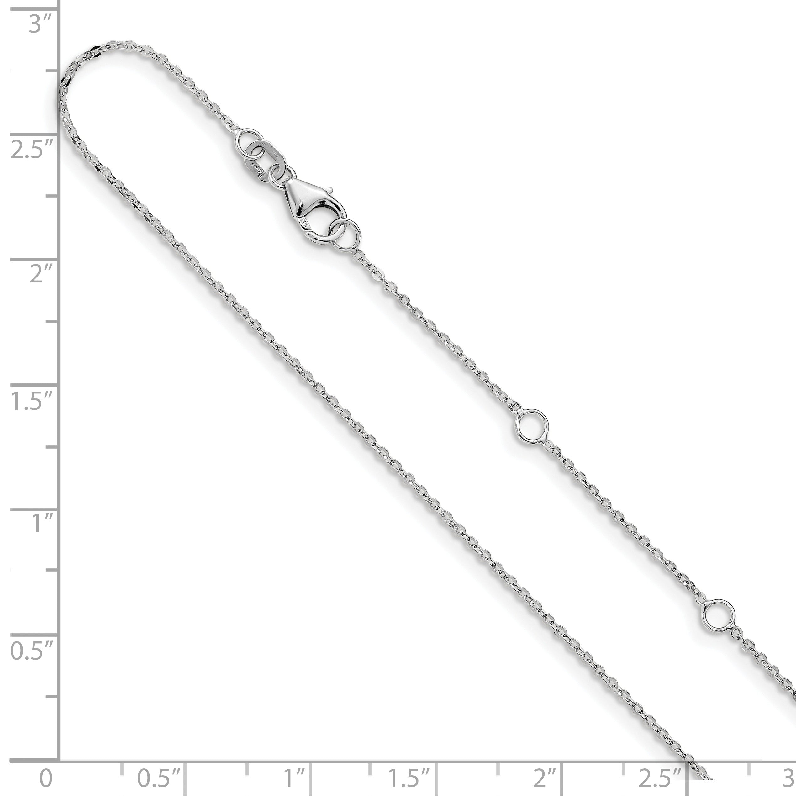 14k White Gold 1.2mm Flat Cable 1in+1in Adjustable Chain