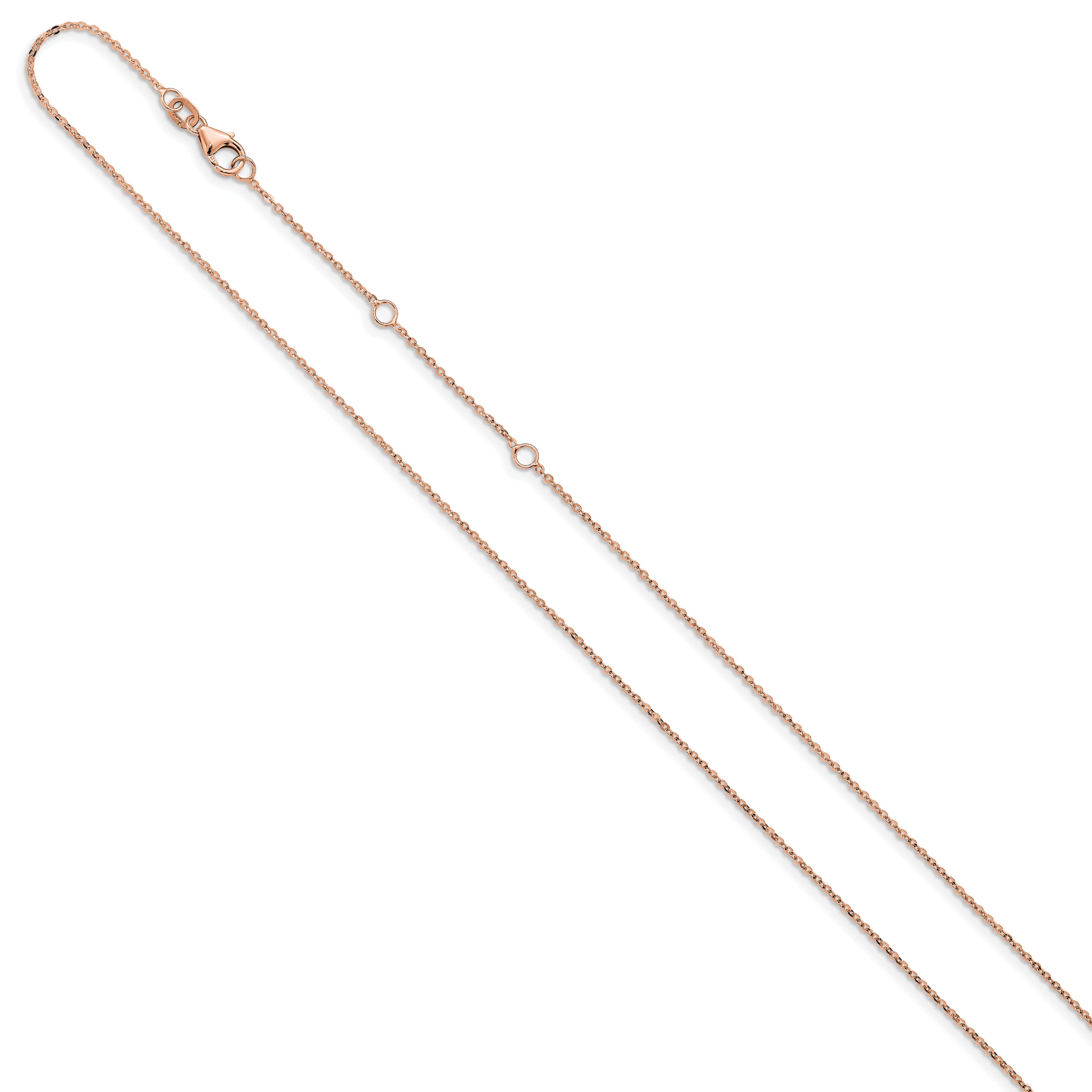 14k Rose Gold 1.2mm Flat Cable 1in+1in Adjustable Chain