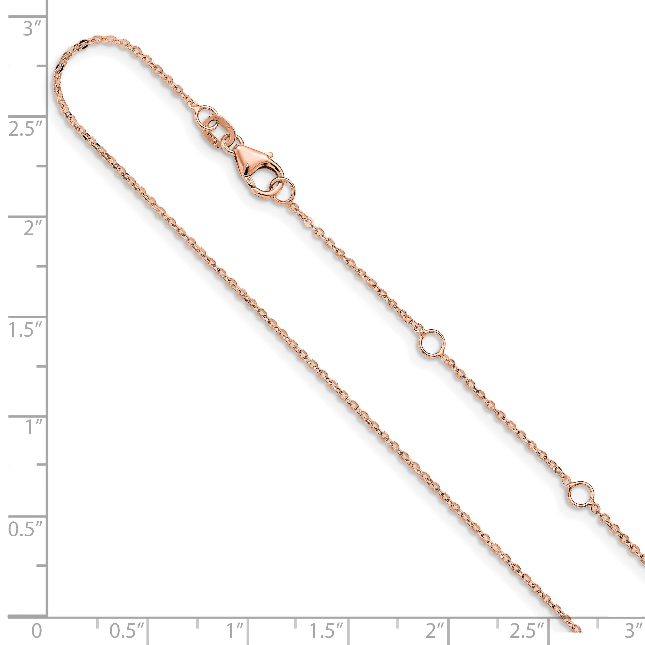 14k Rose Gold 1.2mm Flat Cable 1in+1in Adjustable Chain