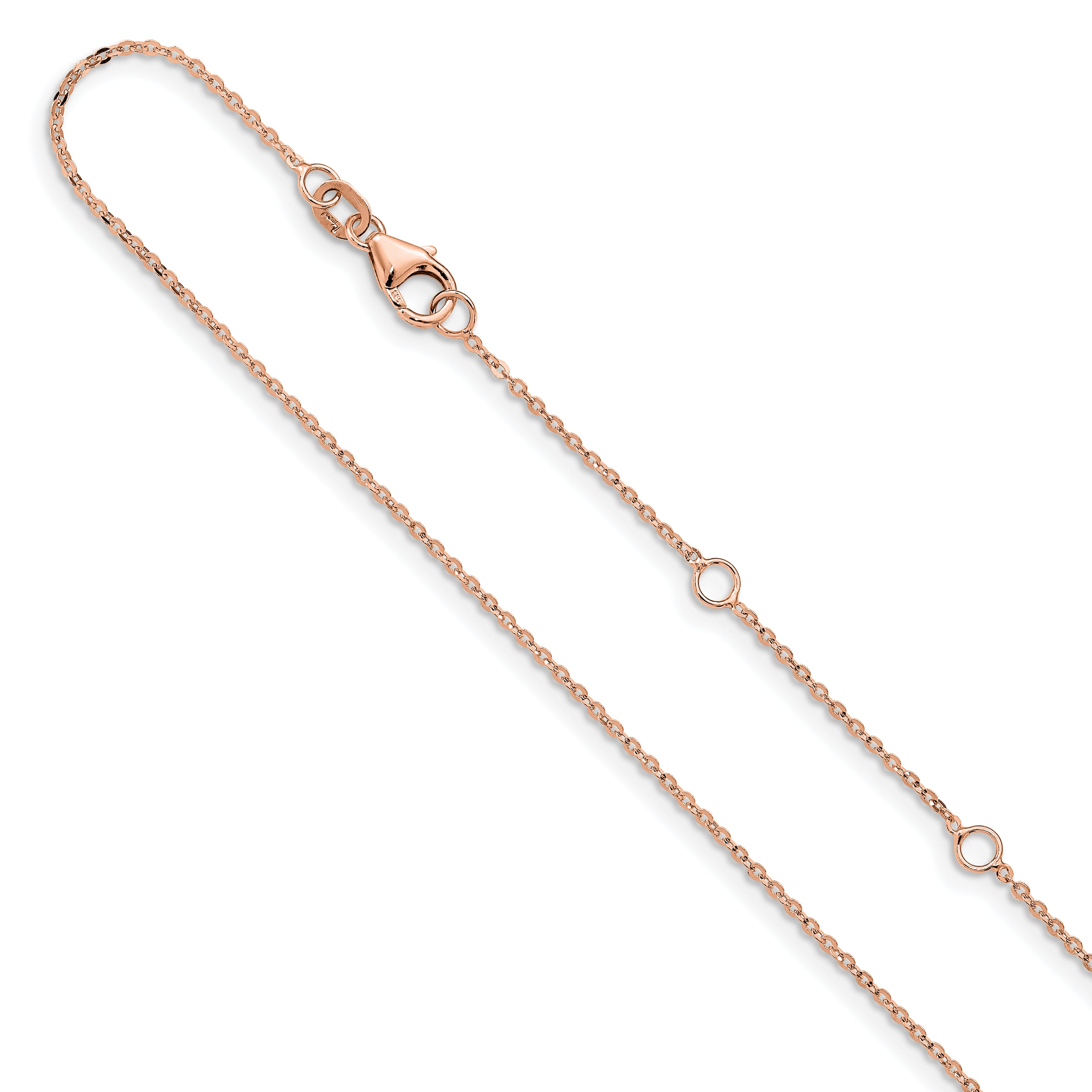 14k Rose Gold 1.2mm Flat Cable 1in+1in Adjustable Chain Main image
