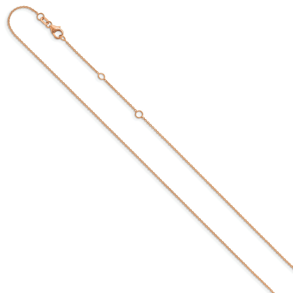 14k Rose Gold 1.10mm Round Cable 1in+1in Adjustable Chain