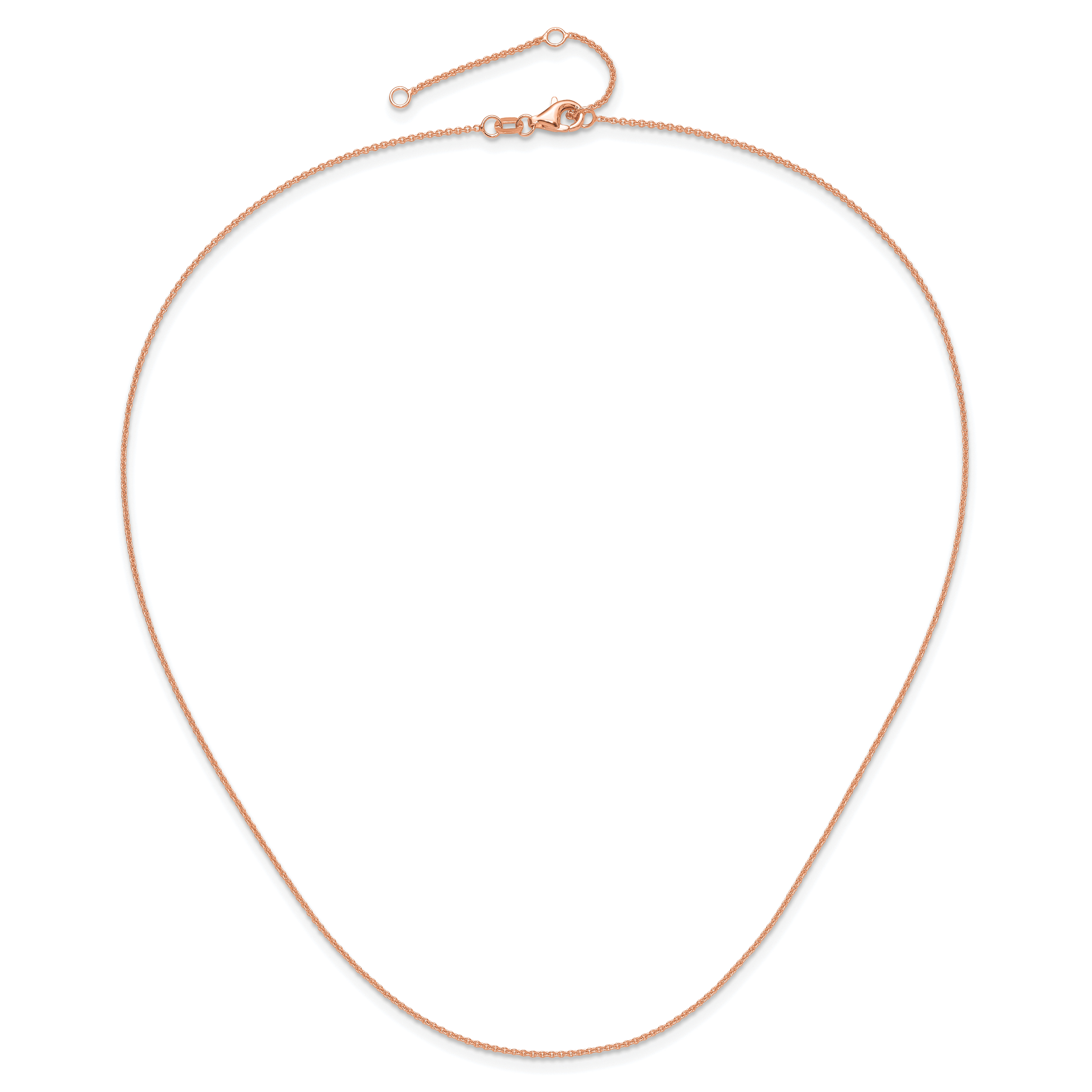 14 Karat Rose Gold 1.10mm Round Cable 1in+1in Adjustable Chain - View 4