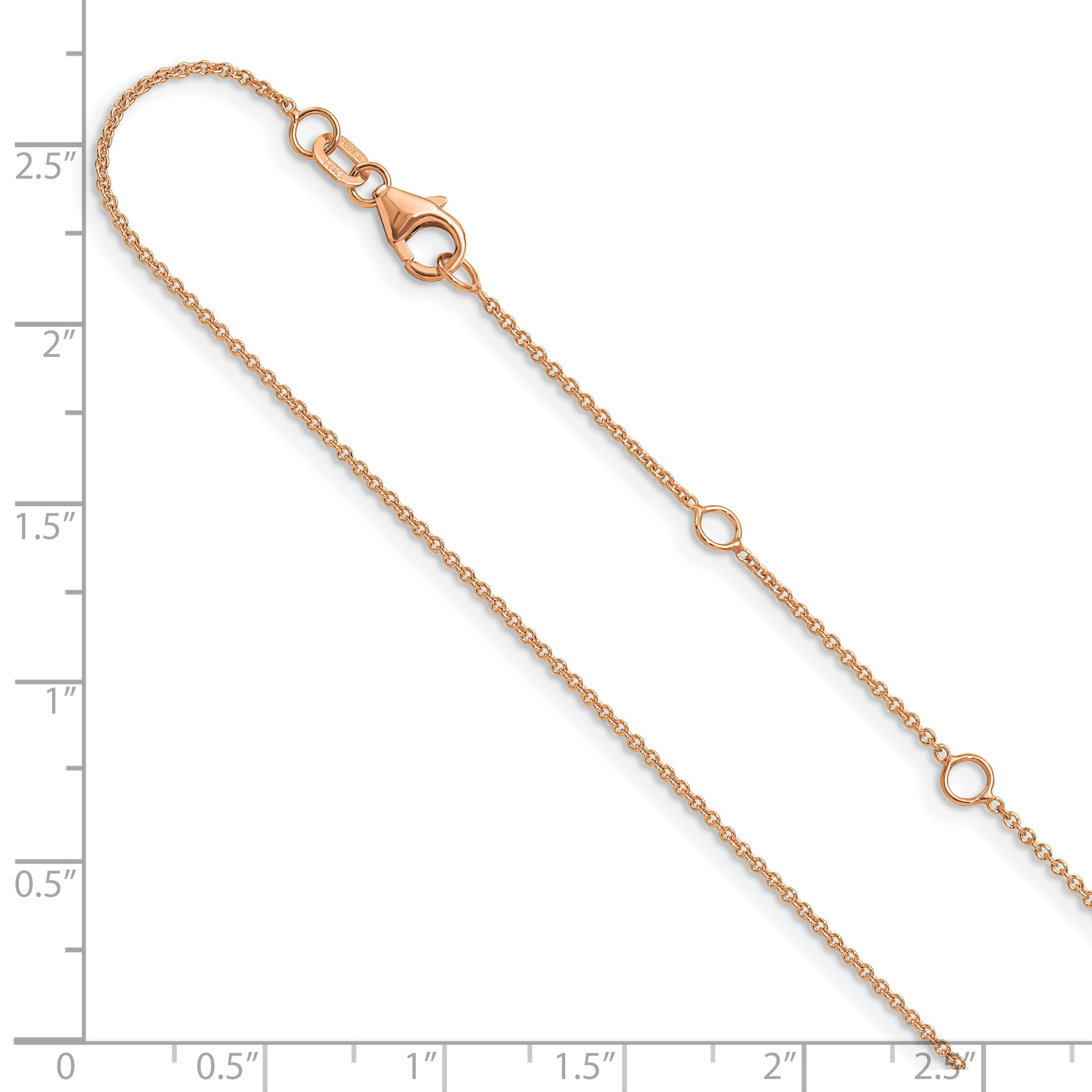14k Rose Gold 1.10mm Round Cable 1in+1in Adjustable Chain
