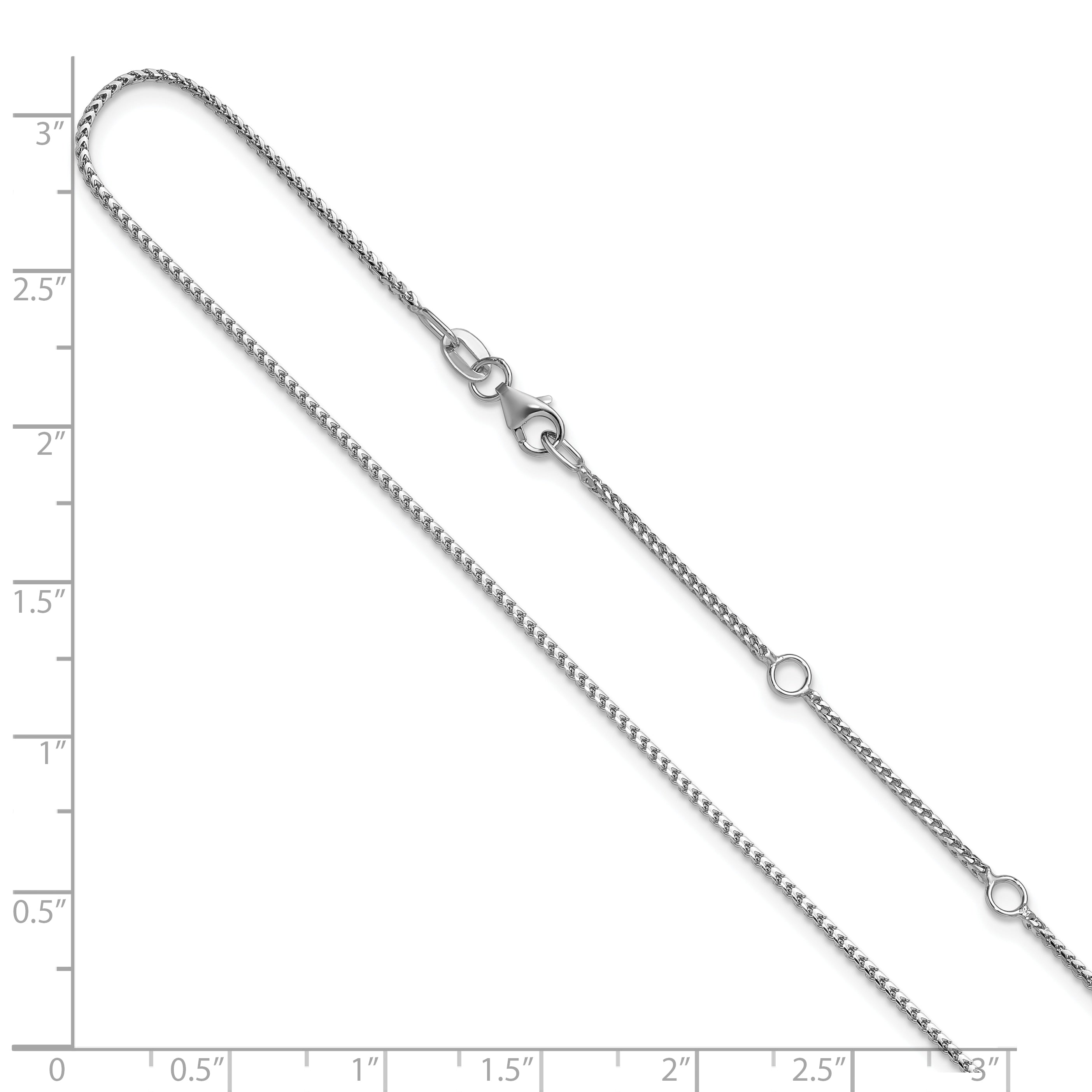 14K White Gold 1.1mm Franco 1in+1in Adjustable Chain