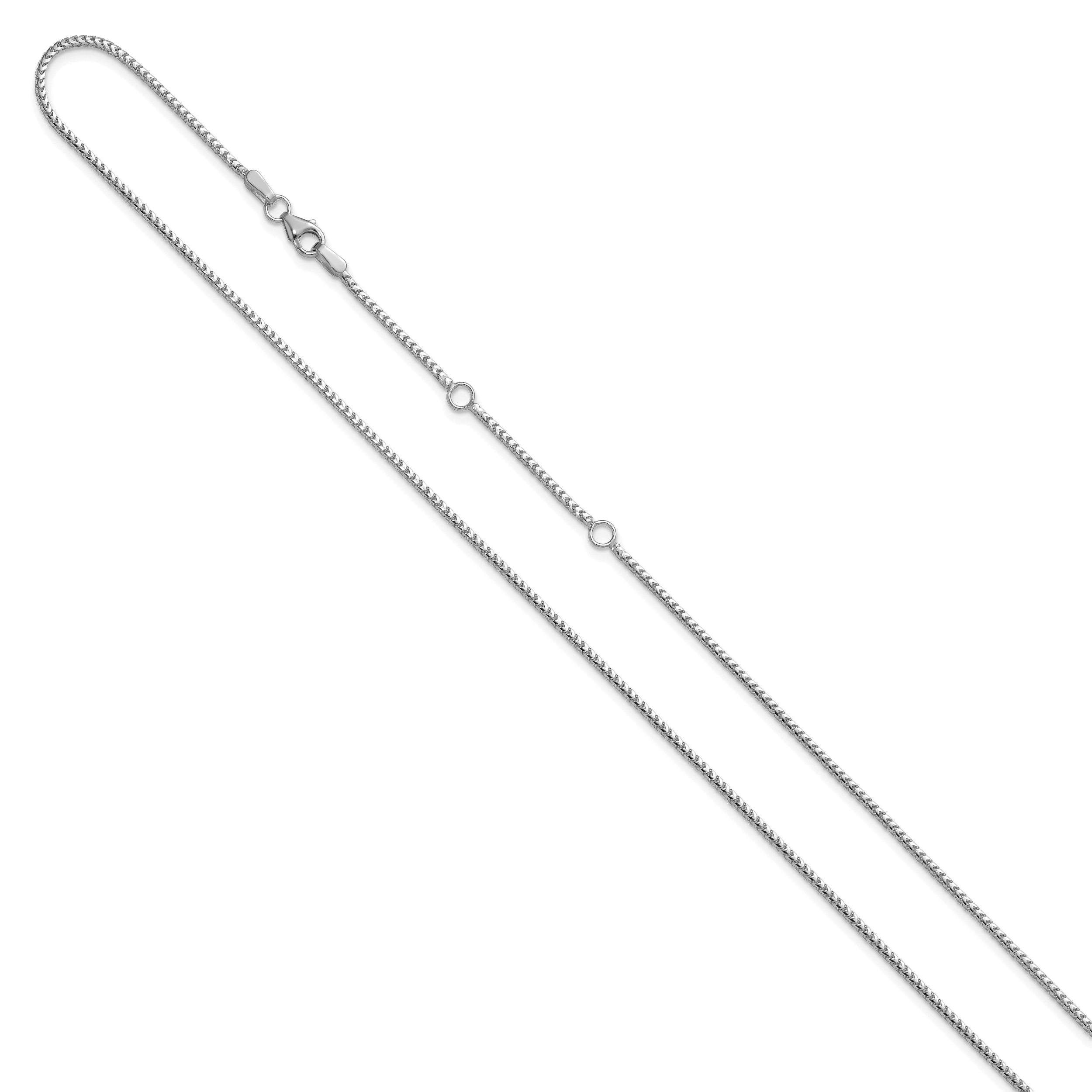 14K White Gold 1.25mm Franco 1in+1in Adjustable Chain