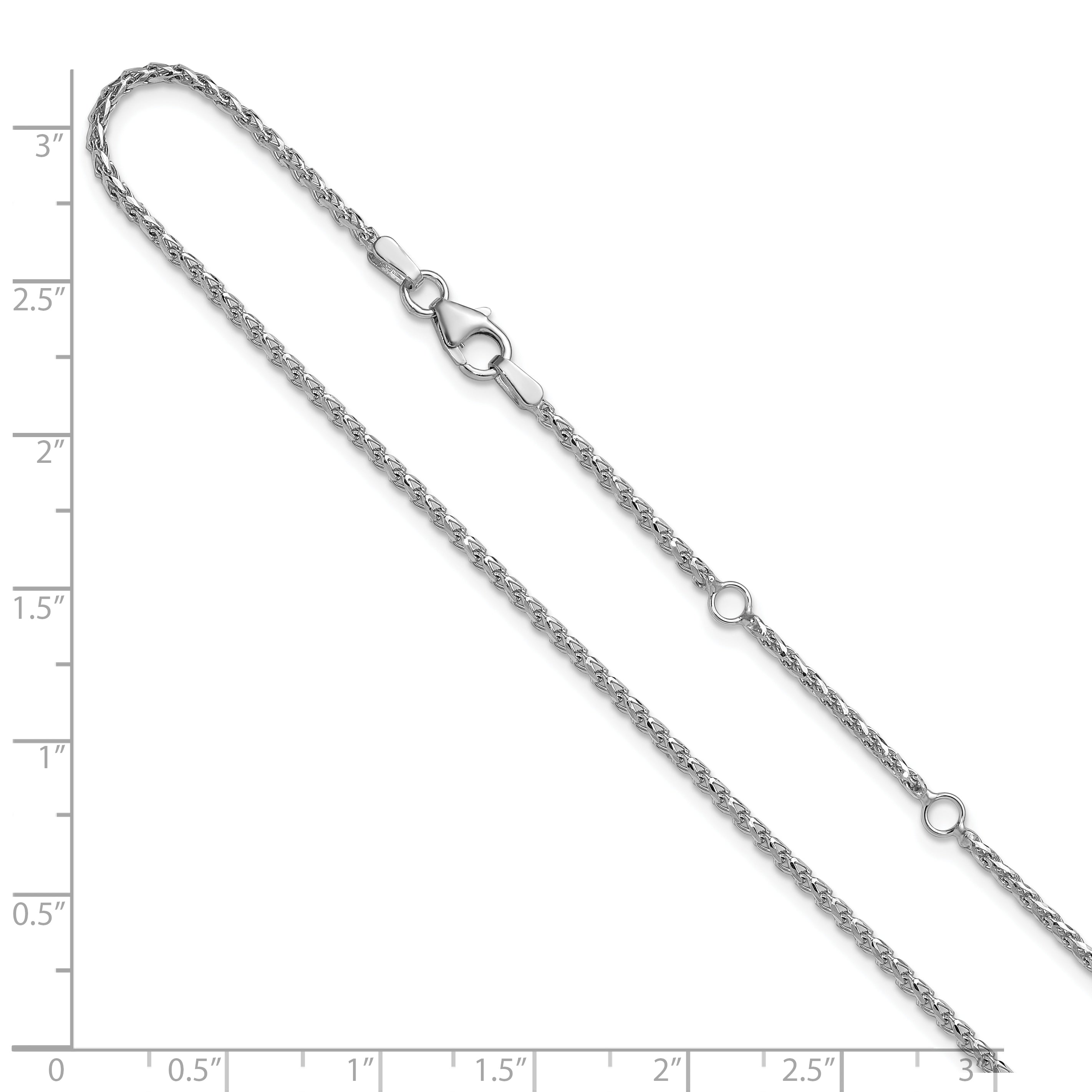 14K White Gold 1.65mm D/C Open Franco 1in+1in Adjustable Chain