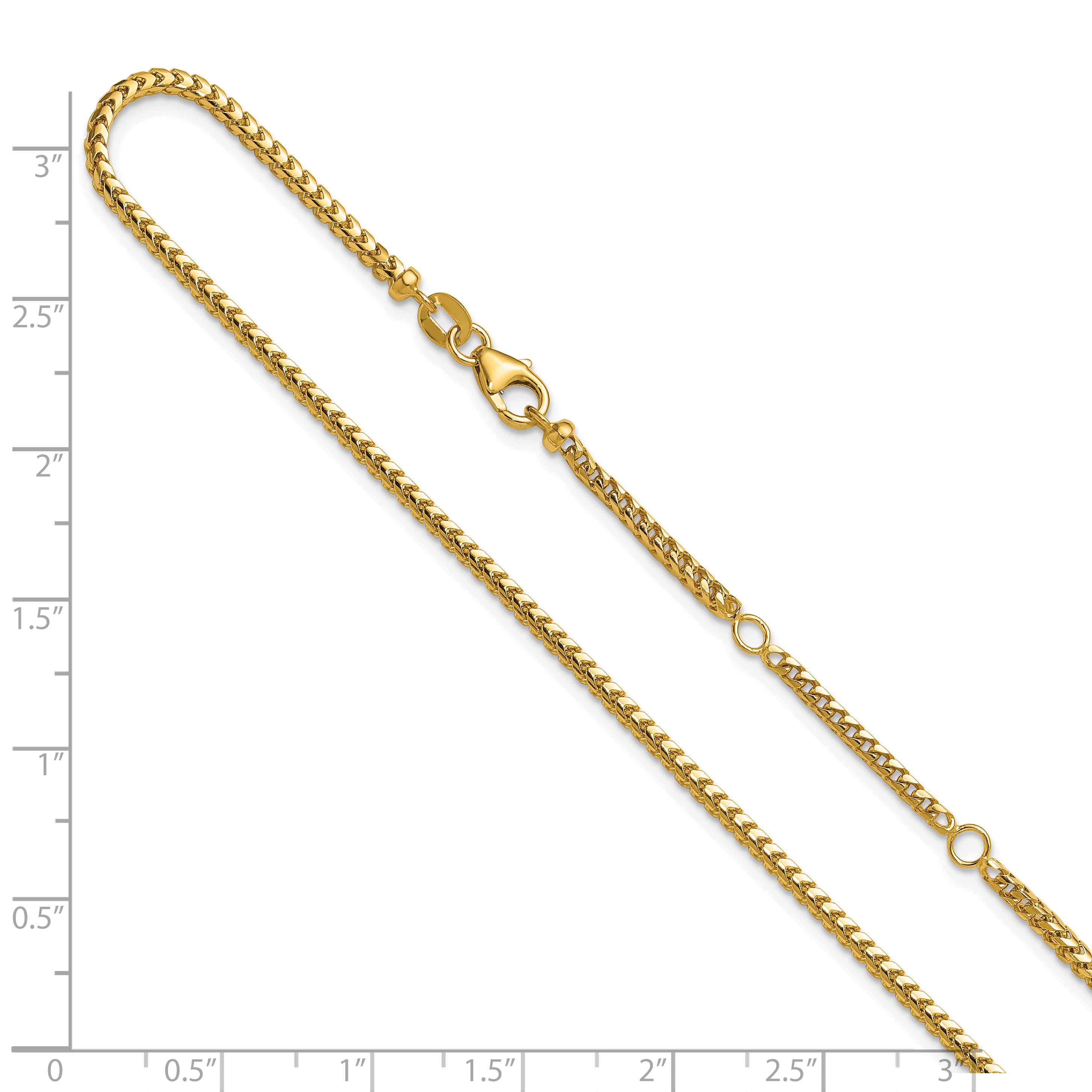 14K 2.1mm D/C Open Franco 1in+1in Adjustable Chain