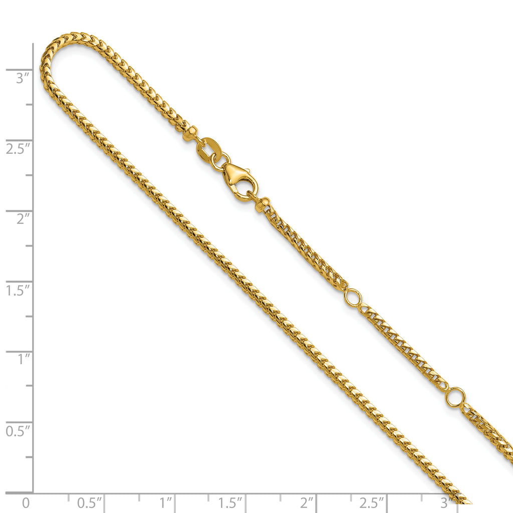 14K 2.1mm D/C Open Franco 1in+1in Adjustable Chain
