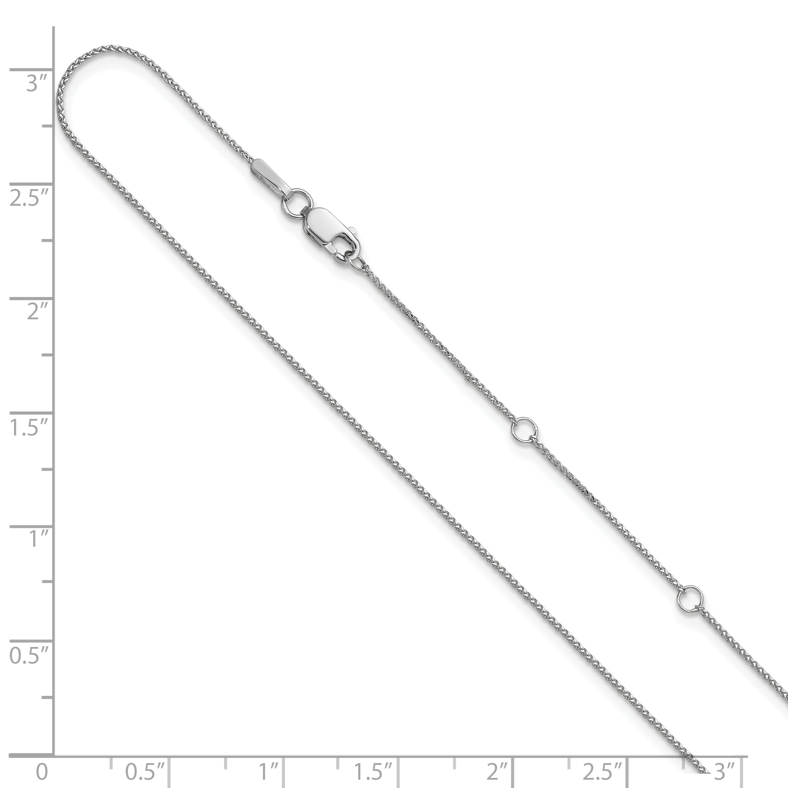 14K White Gold .65mm D/C Spiga 1in+1in Adjustable Chain