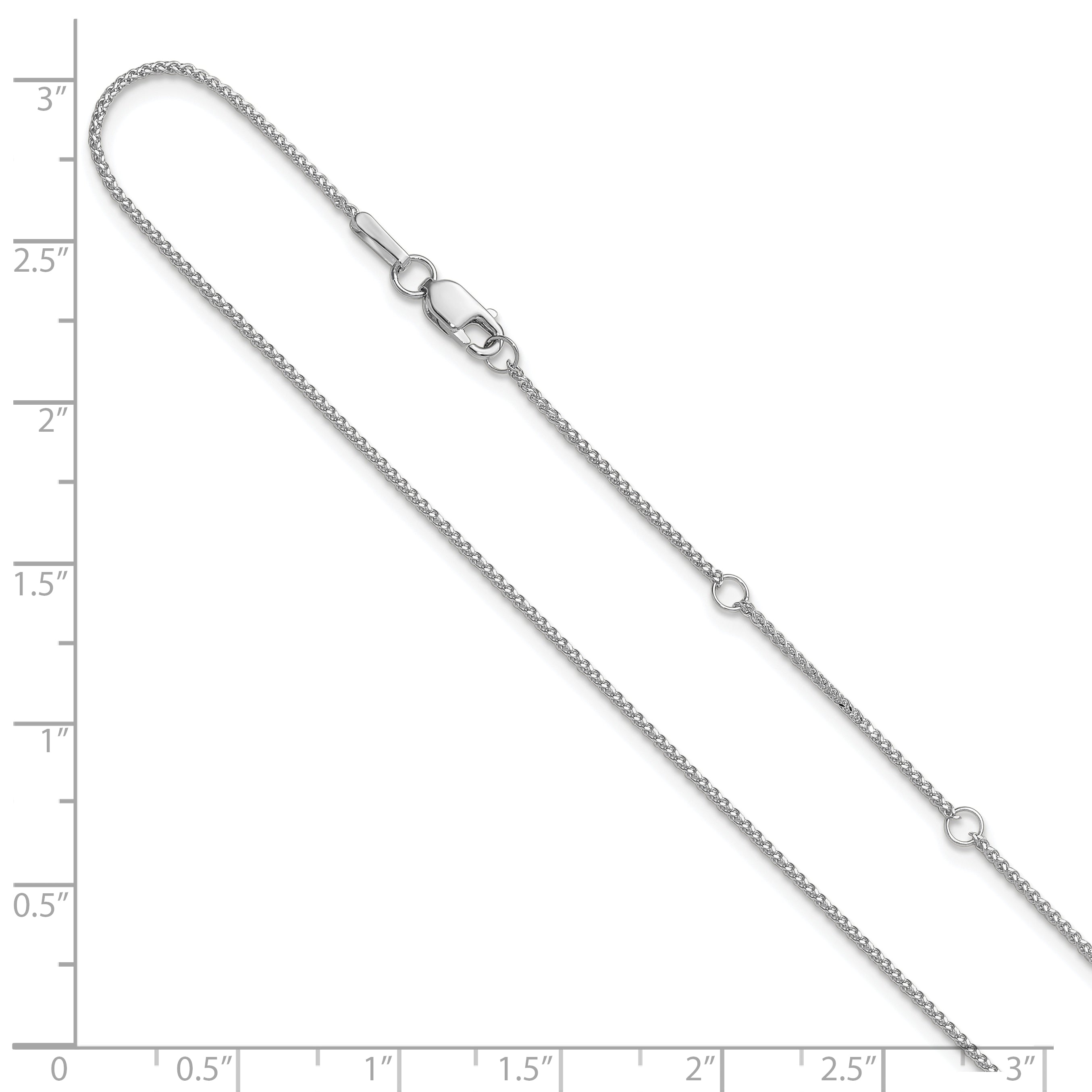 14K White Gold 1mm D/C Spiga 1in+1in Adjustable Chain