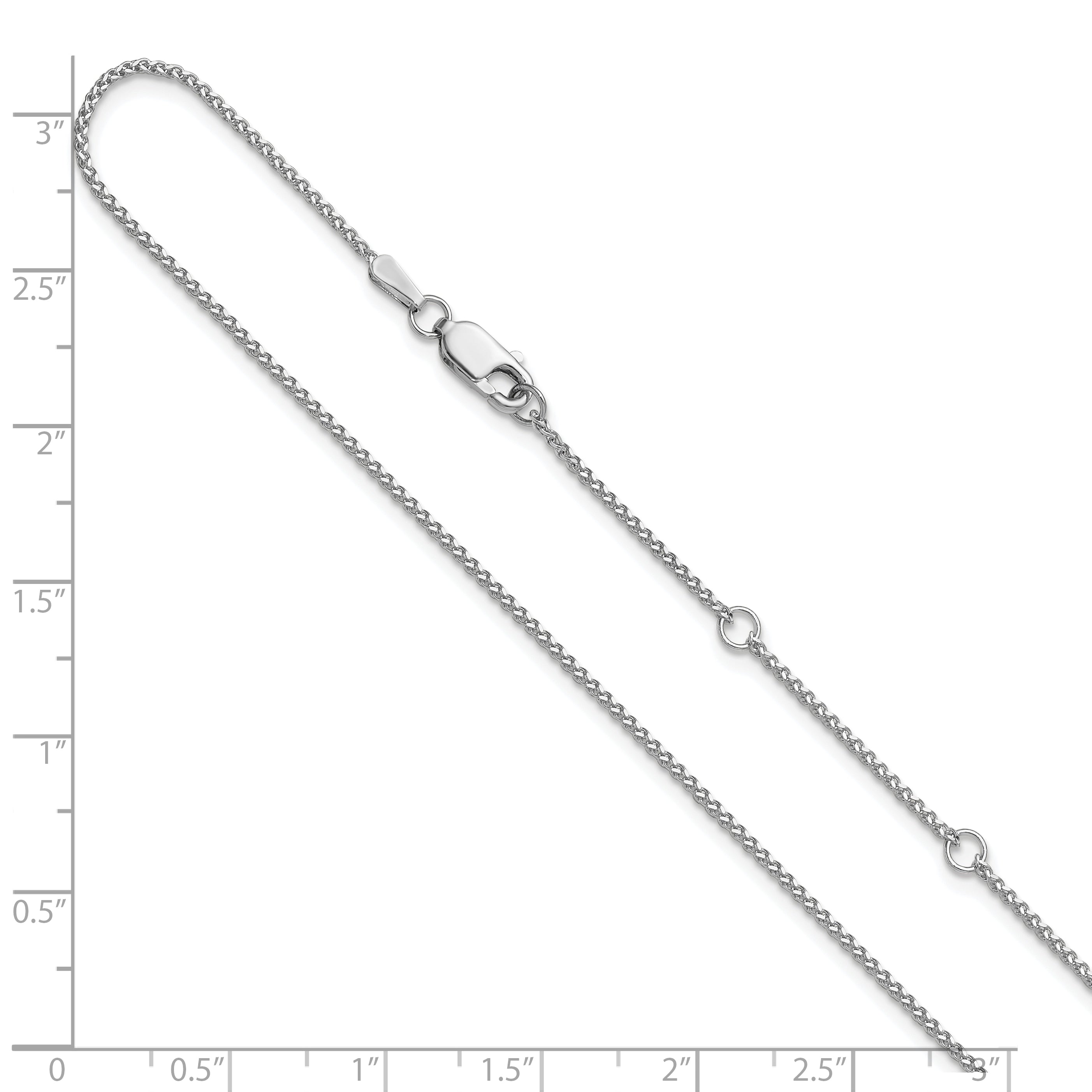 14K White Gold 1.2mm D/C Spiga 1in+1in Adjustable Chain