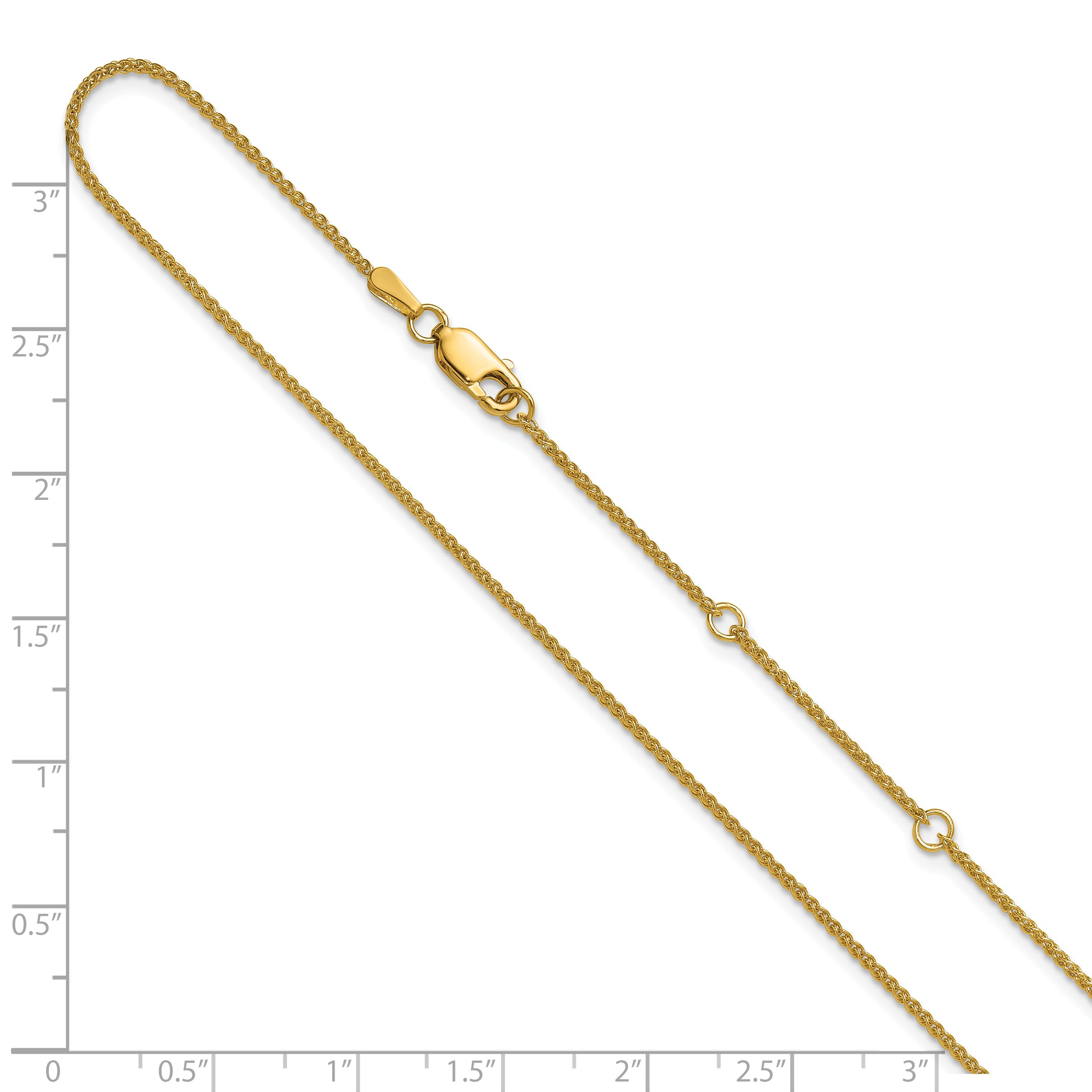 14K 1.2mm Baby Spiga 1in+1in Adjustable Chain