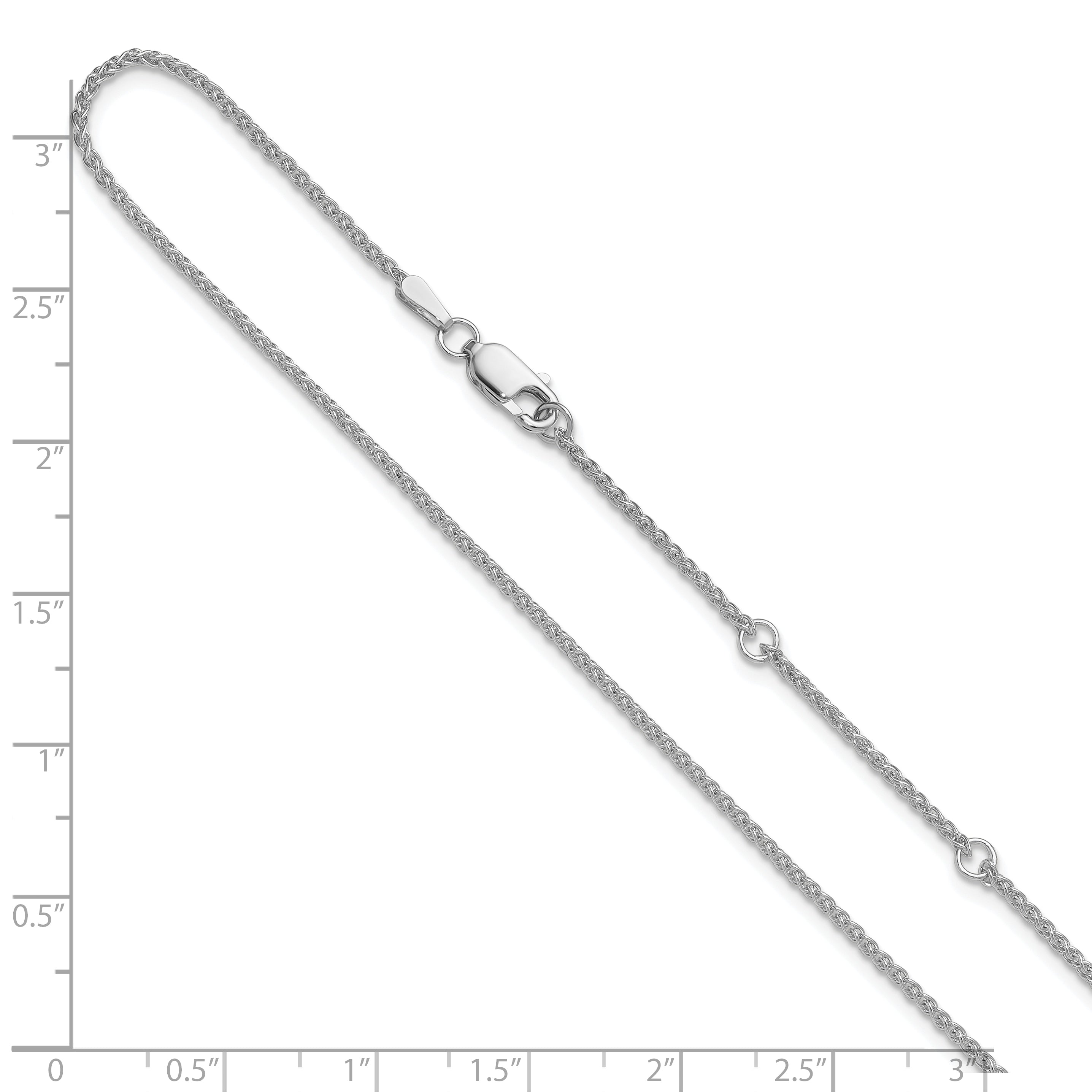 14K White Gold 1.5mm Spiga 1in+1in Adjustable Chain