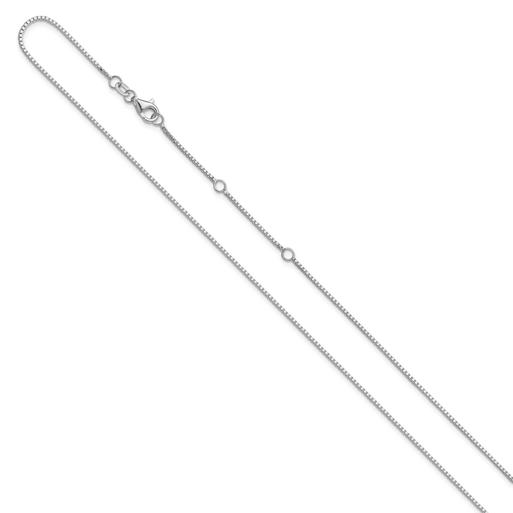 14K White Gold 1mm Box 1in+1in Adjustable Chain