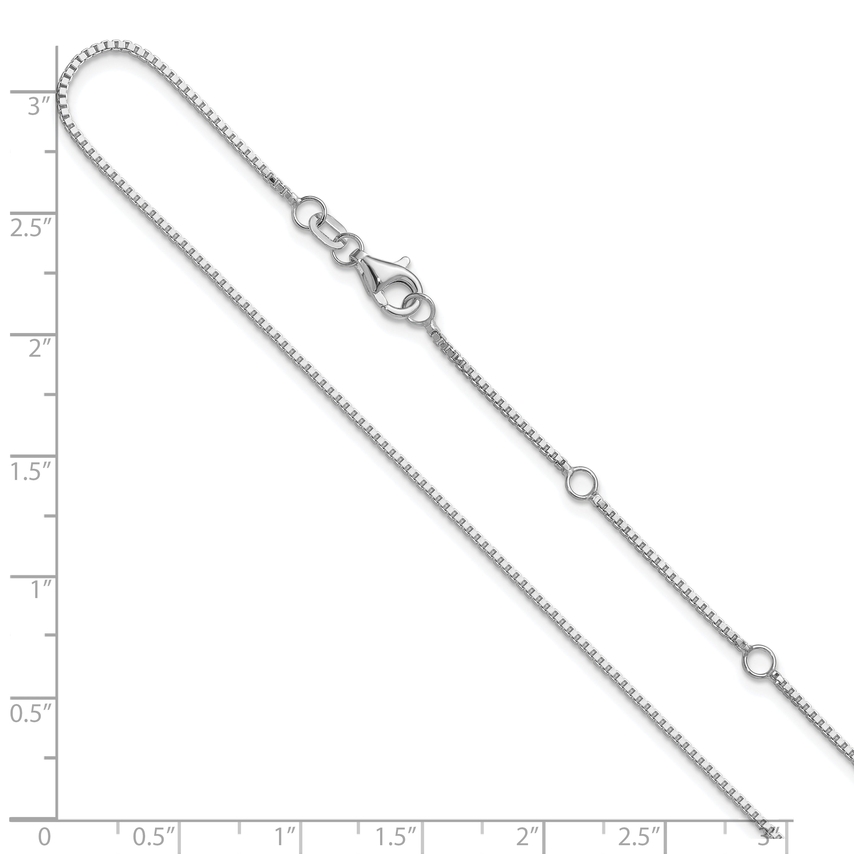 14K White Gold 1mm Box 1in+1in Adjustable Chain
