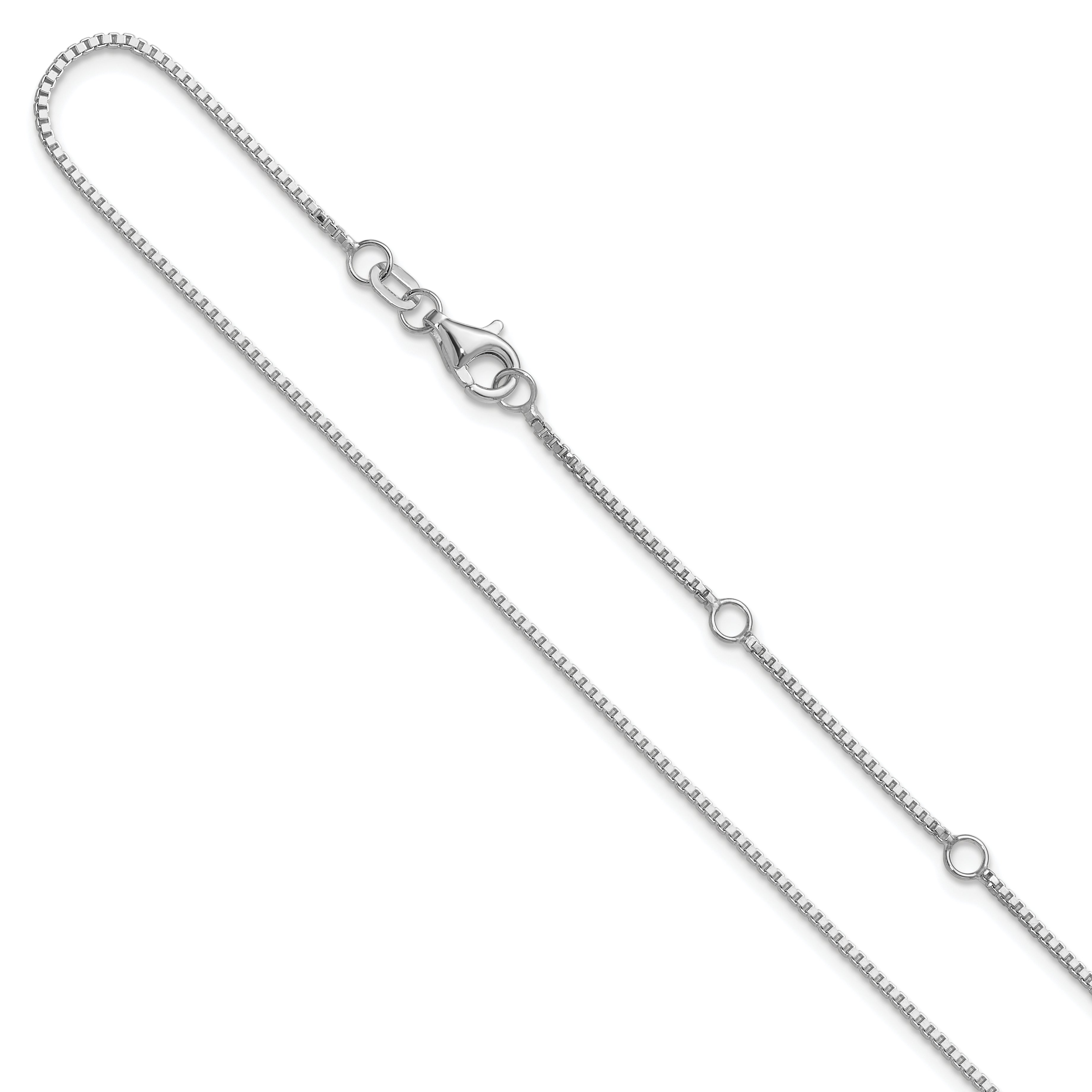 14K White Gold 1mm Box 1in+1in Adjustable Chain Main image