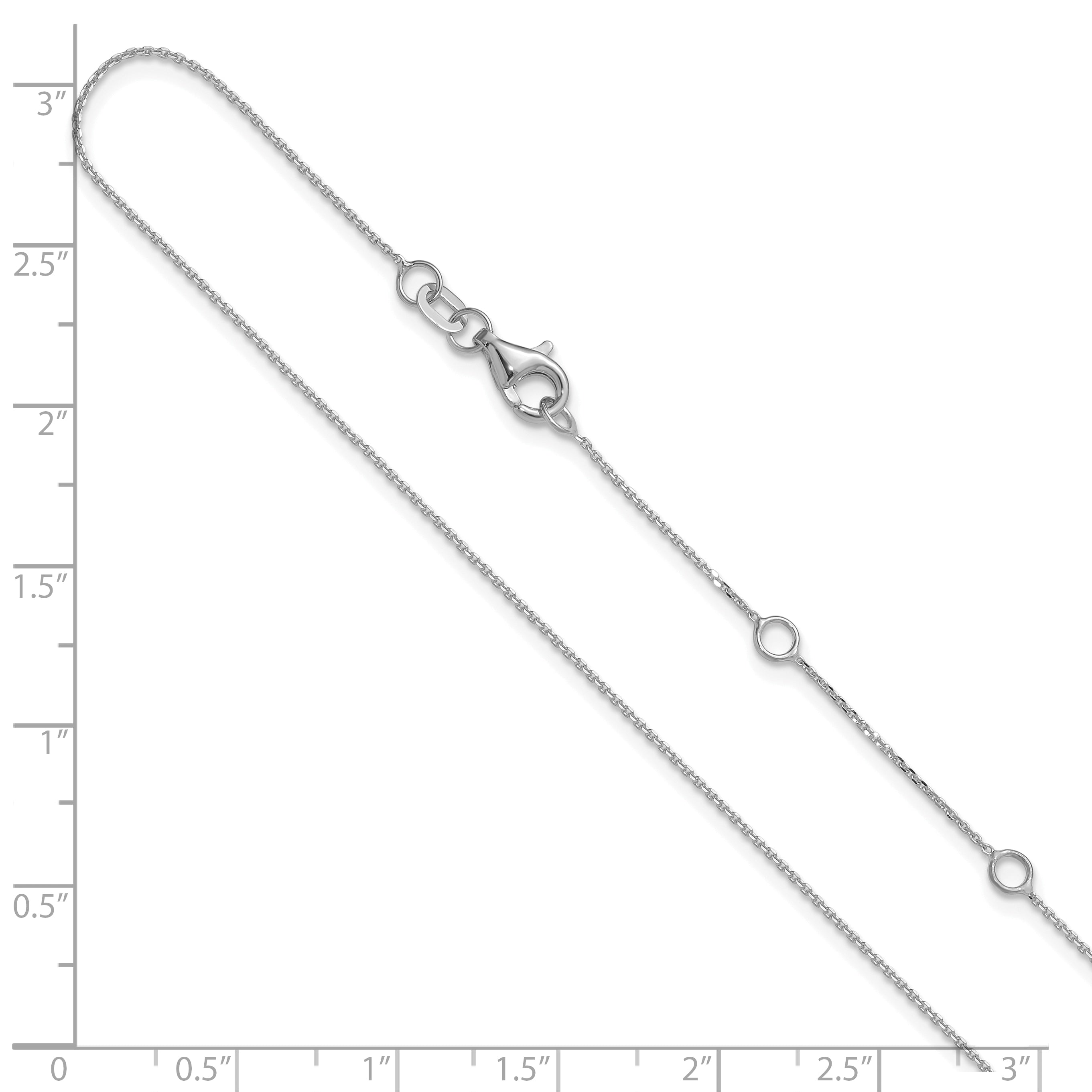 14k White Gold .85mm D/C Square Cable 1in+1in Adjustable Chain