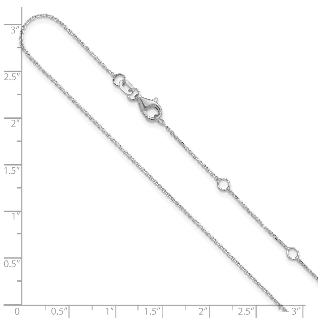 14 Karat White Gold 1mm D/C Square Cable 1in+1in Adjustable Chain - View 5