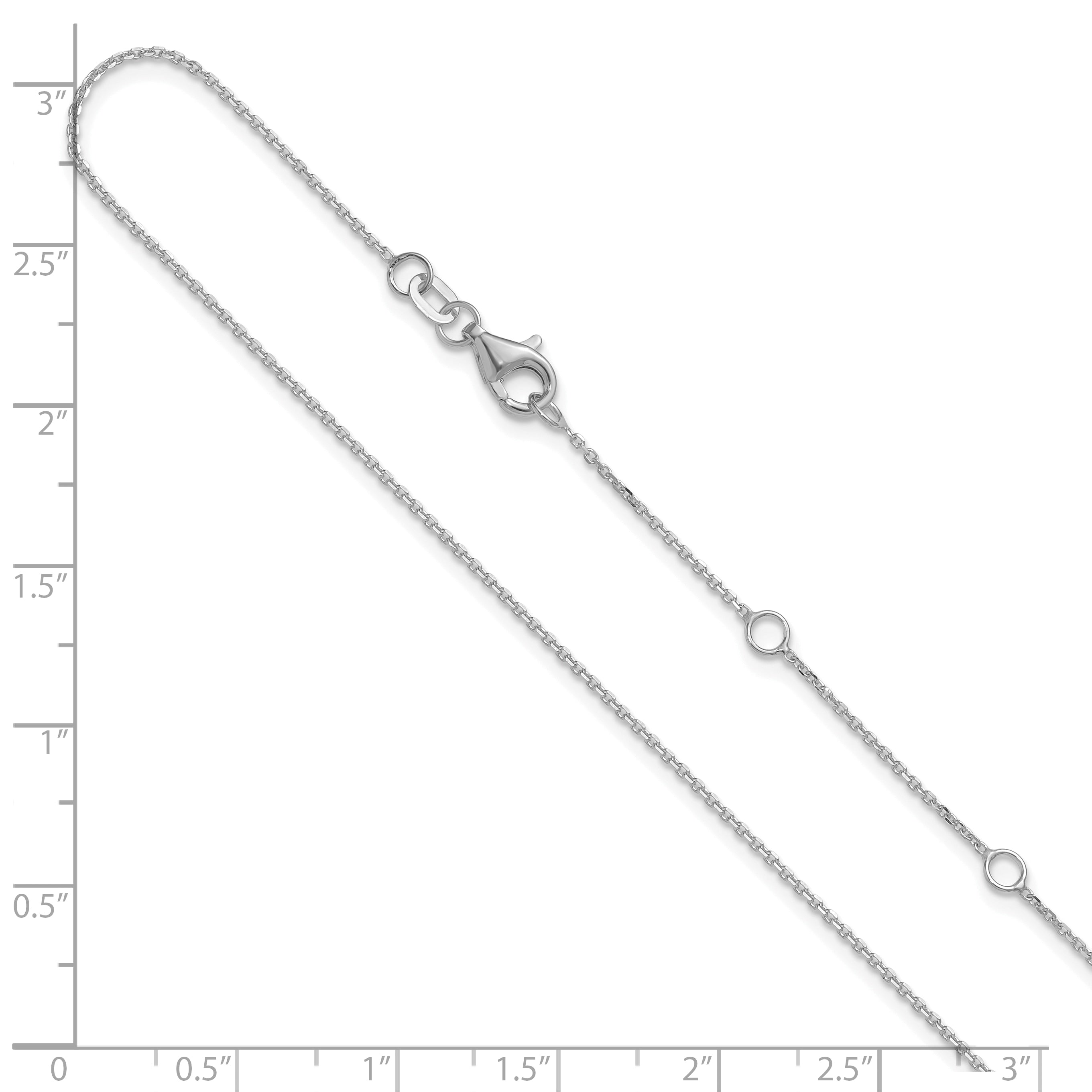 14k White Gold 1mm D/C Square Cable 1in+1in Adjustable Chain