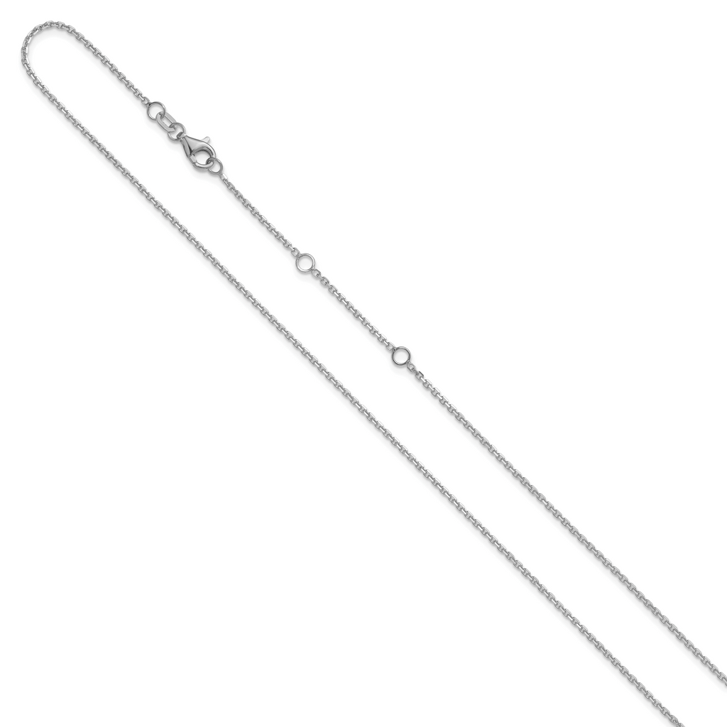 14k White Gold 1.4mm D/C Square Cable 1in+1in Adjustable Chain