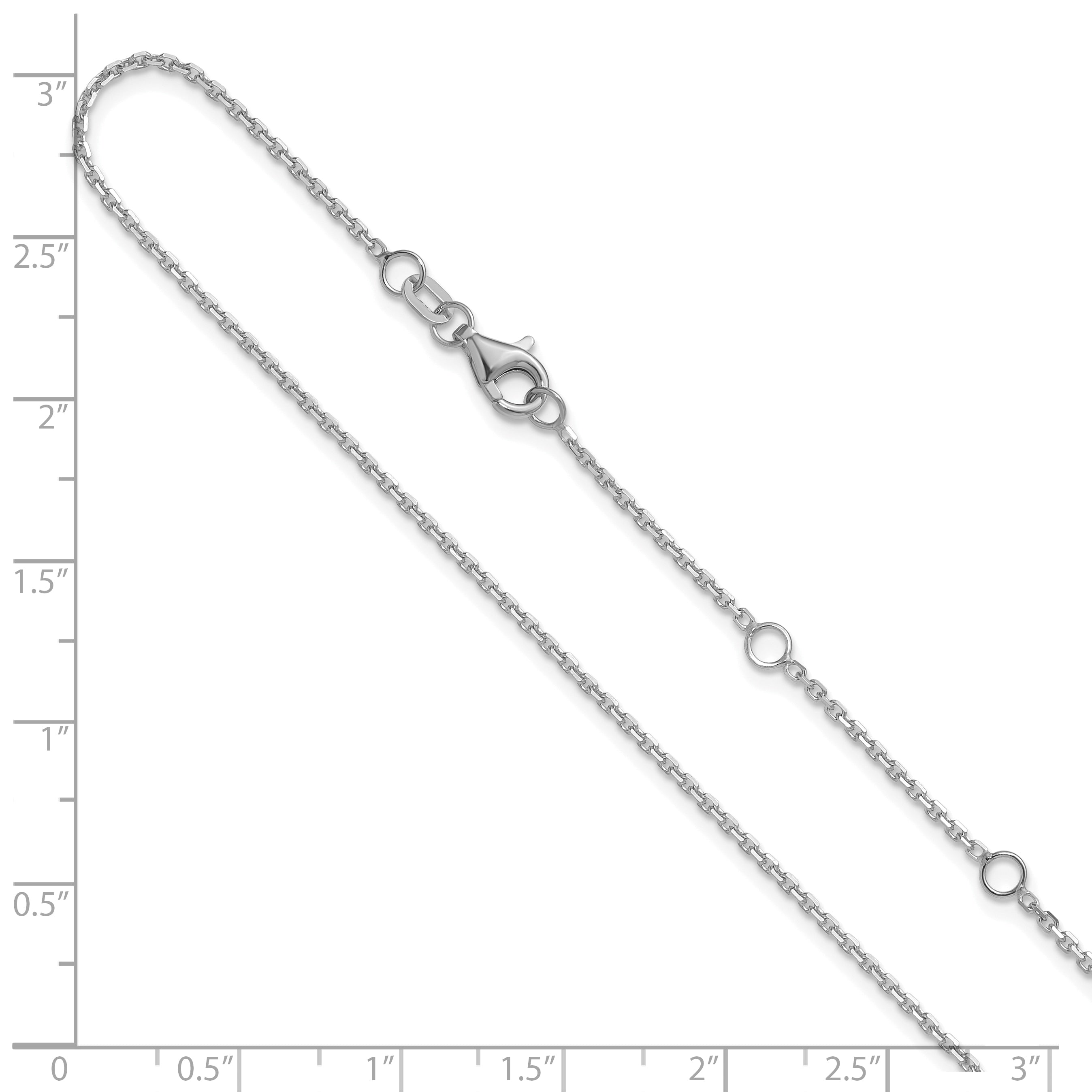 14k White Gold 1.4mm D/C Square Cable 1in+1in Adjustable Chain