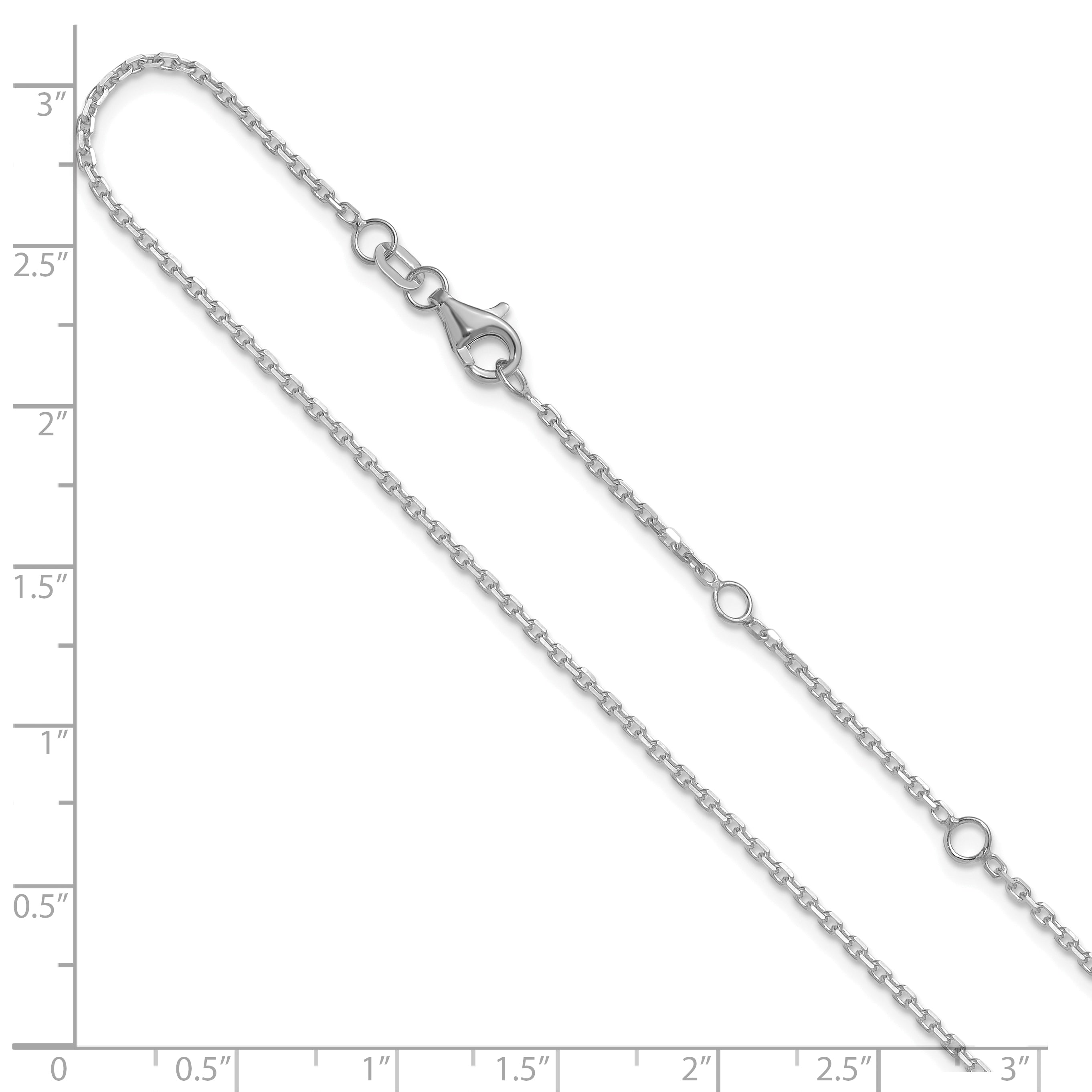 14k White Gold 1.5mm D/C Square Cable 1in+1in Adjustable Chain