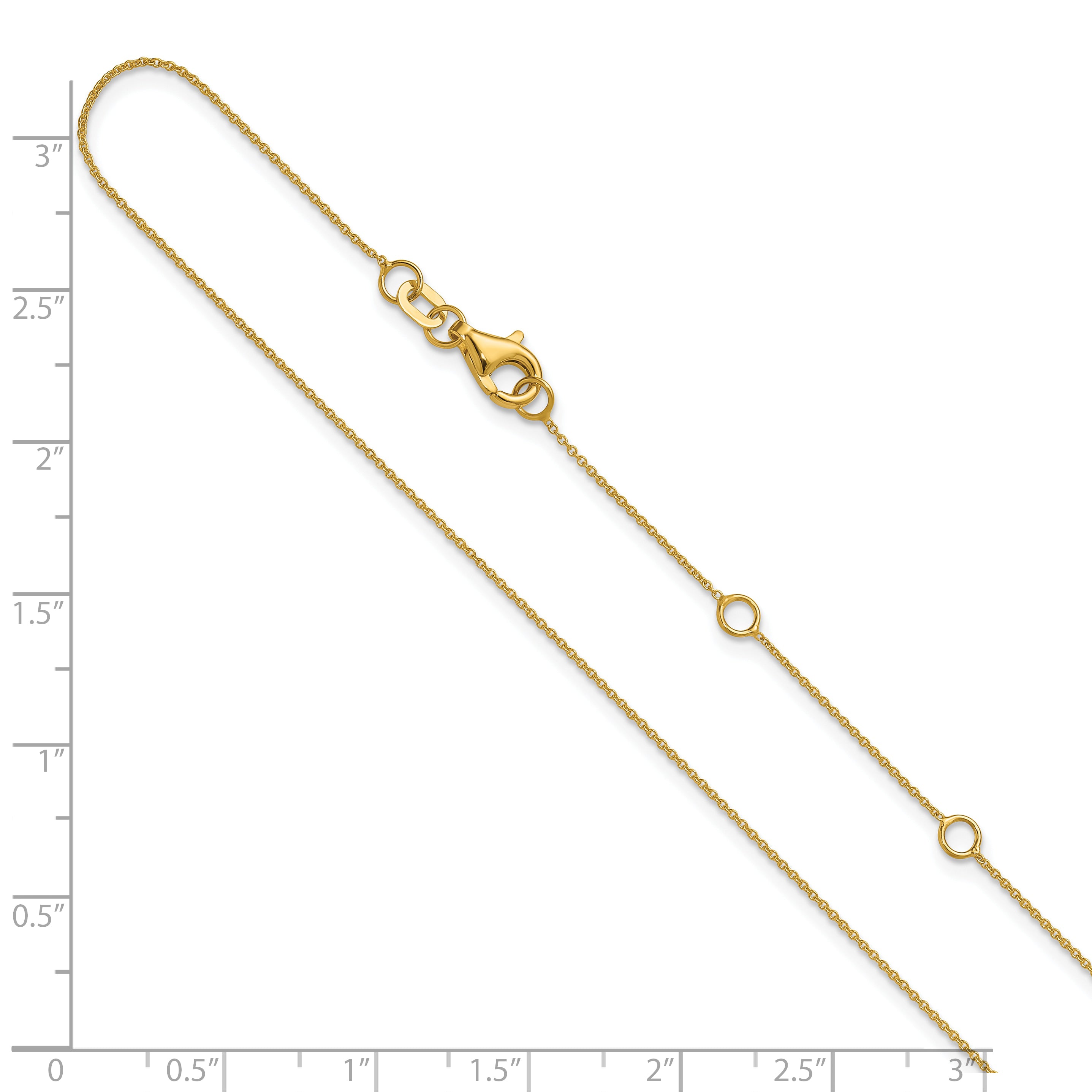 14k Yellow Gold .8mm Round Cable 1in+1in Adjustable Chain
