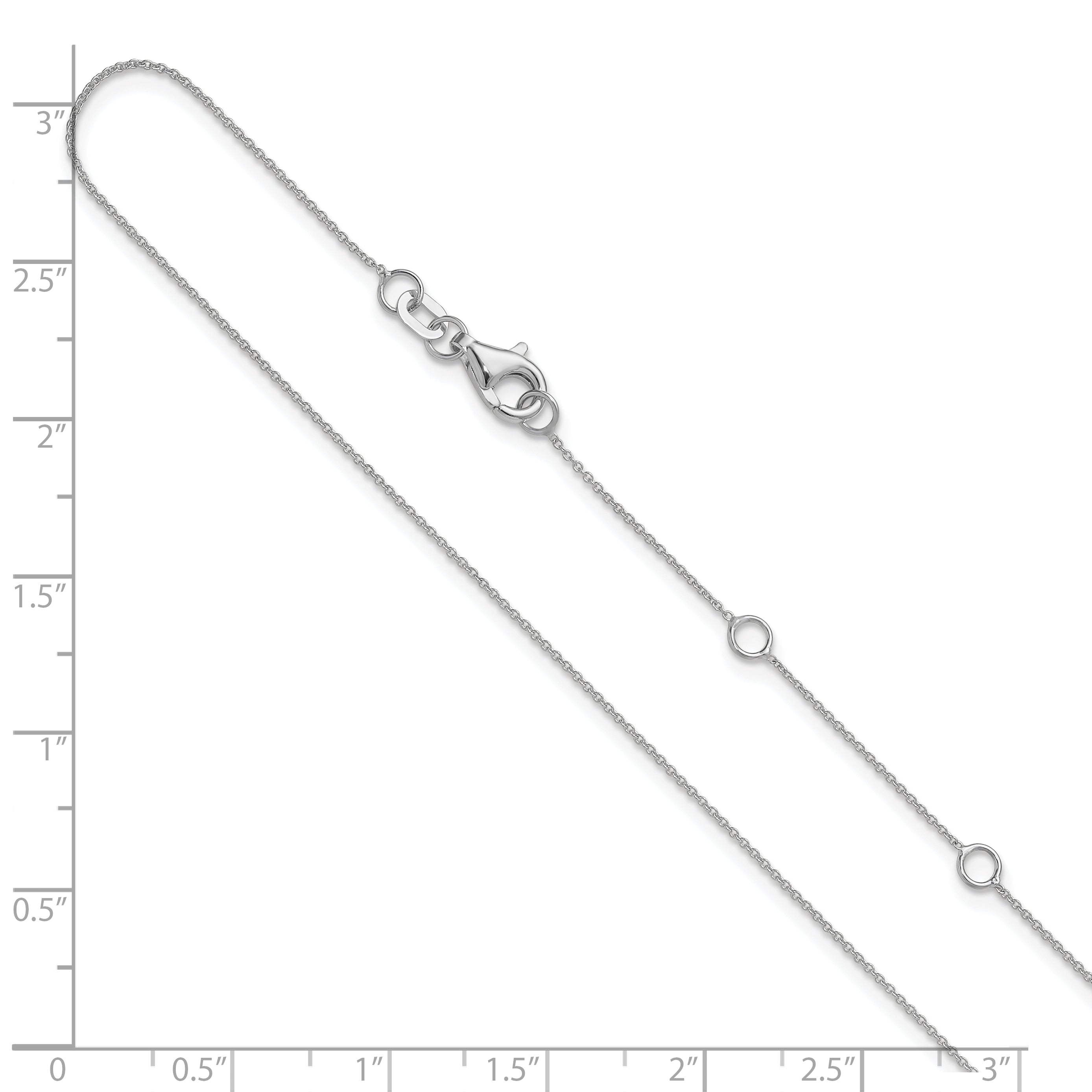 14k White Gold .8mm Round Cable 1in+1in Adjustable Chain