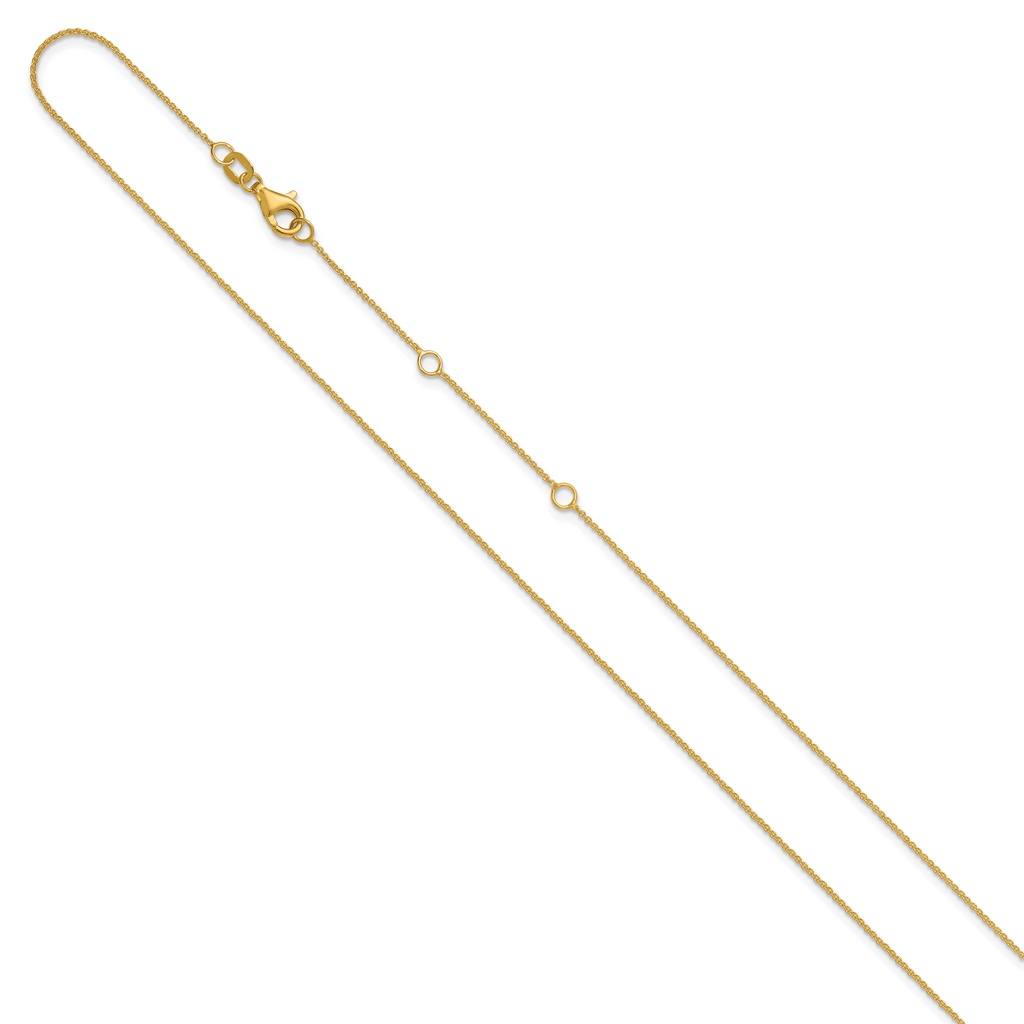 14 Karat Yellow Gold .9mm Round Cable 1in+1in Adjustable Chain - View 2