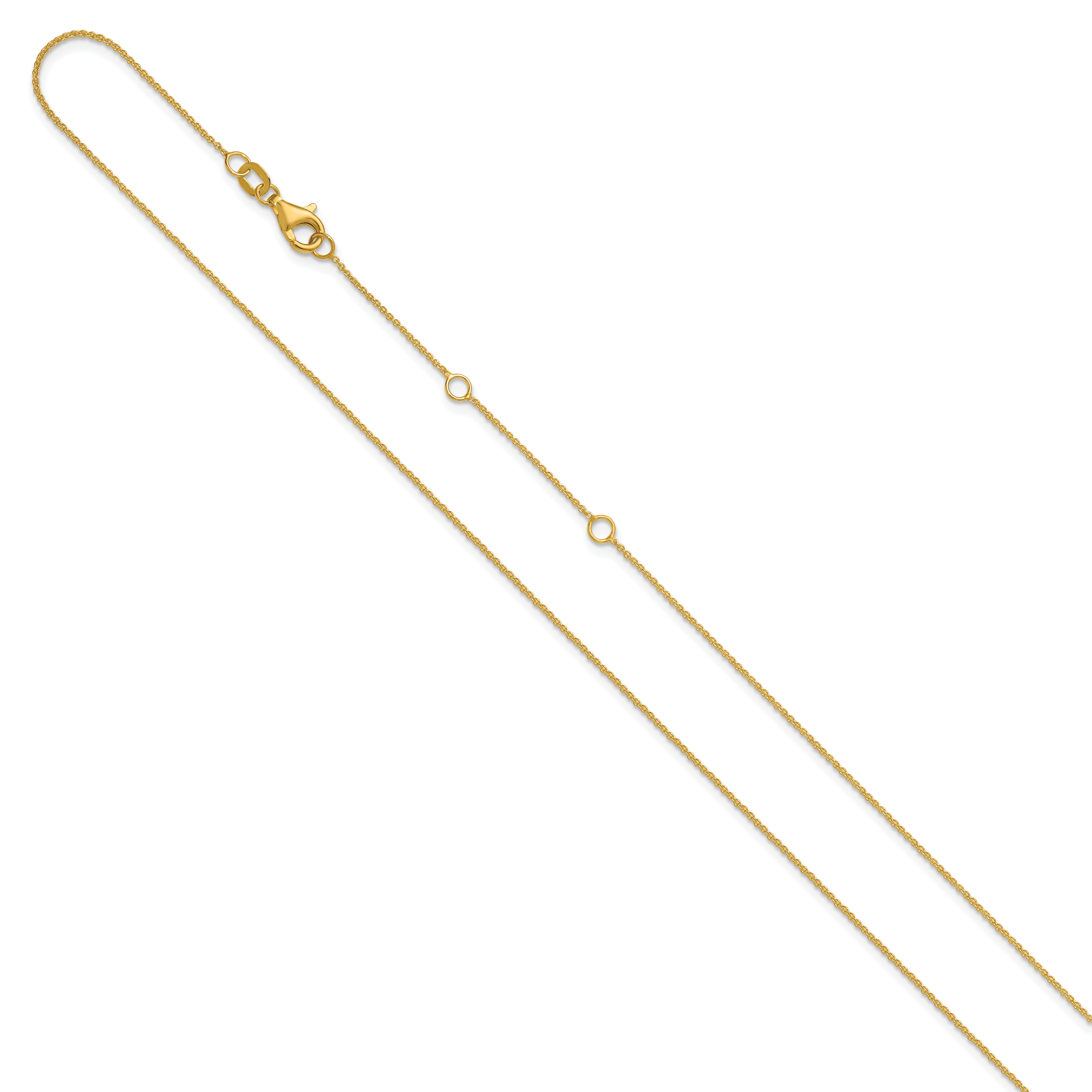 14 Karat Yellow Gold .9mm Round Cable 1in+1in Adjustable Chain - View 2