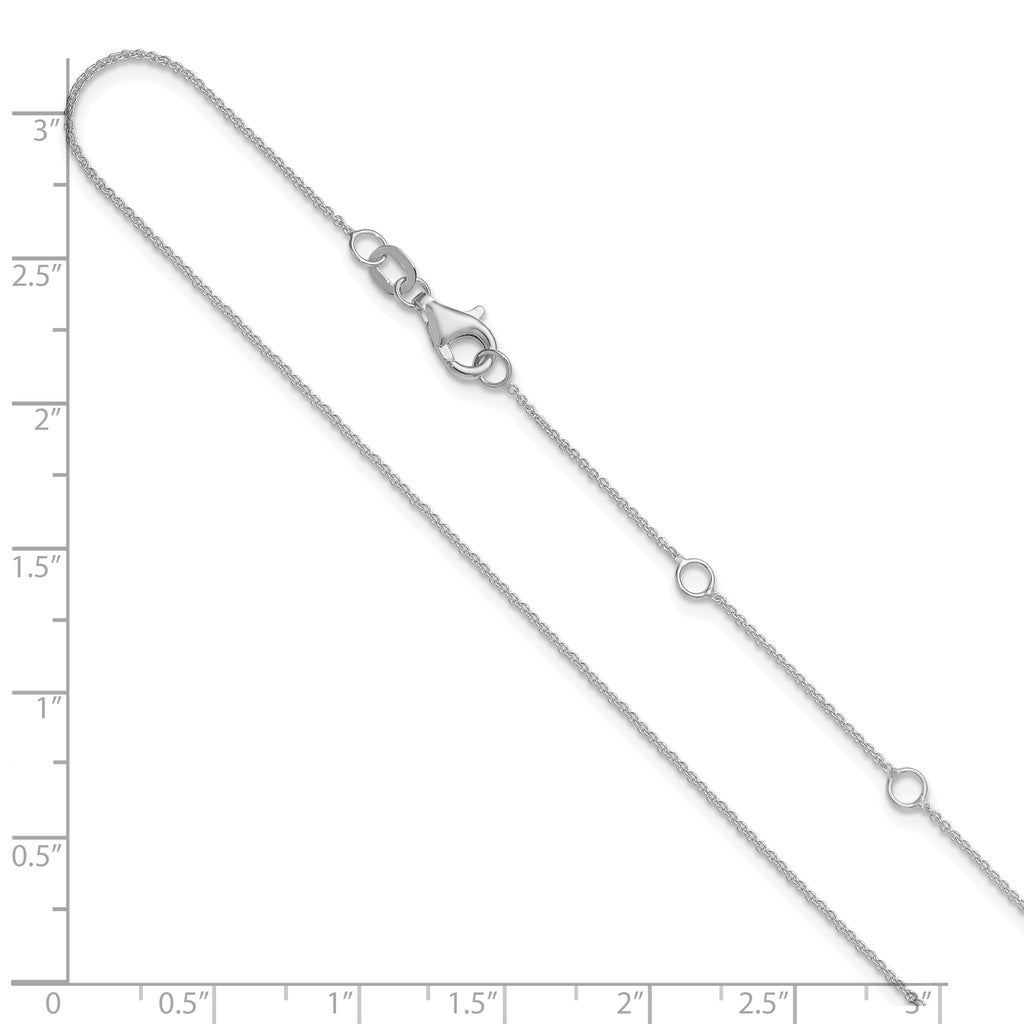 14 Karat White Gold .9mm Round Cable 1in+1in Adjustable Chain - View 6
