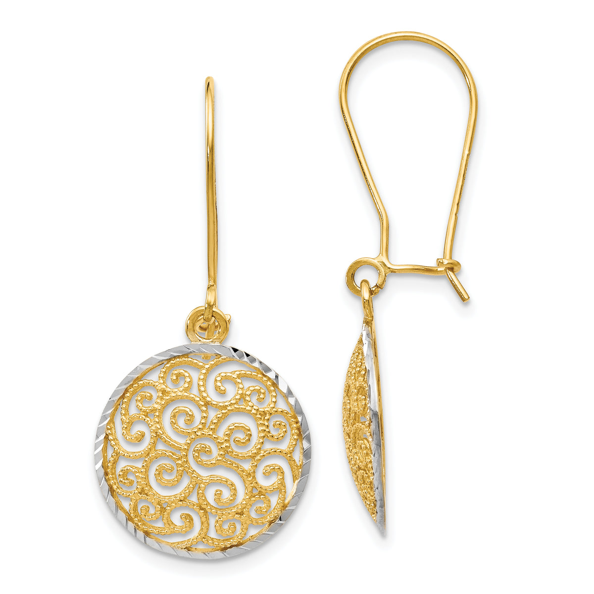 14K Two-tone Filigree Dangle Earrings