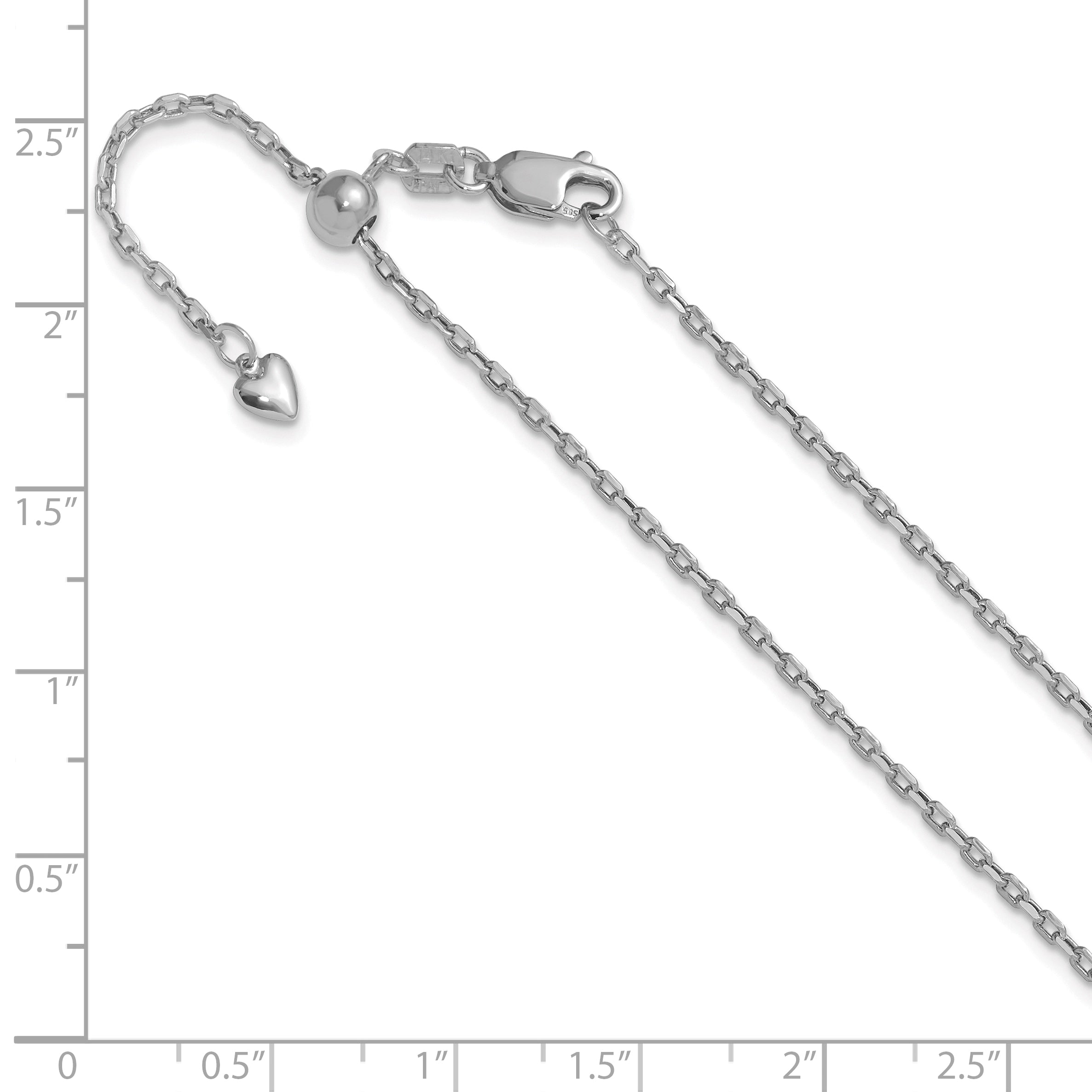 14K White Gold Adjustable 1.65mm Semi-Solid D/C Cable Chain
