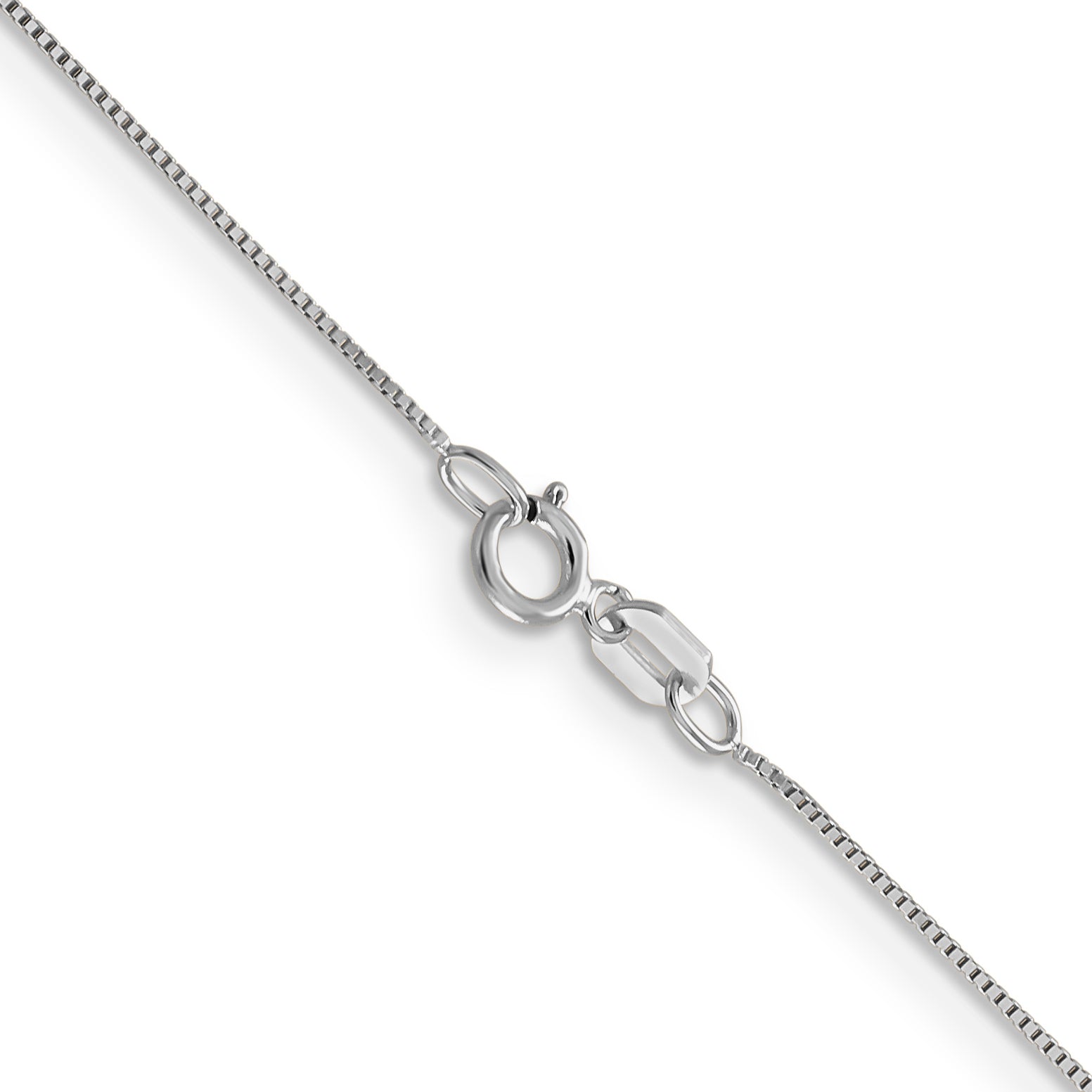 14 Karat White Gold .5mm Baby Box with Spring Ring Clasp Chain - View 3