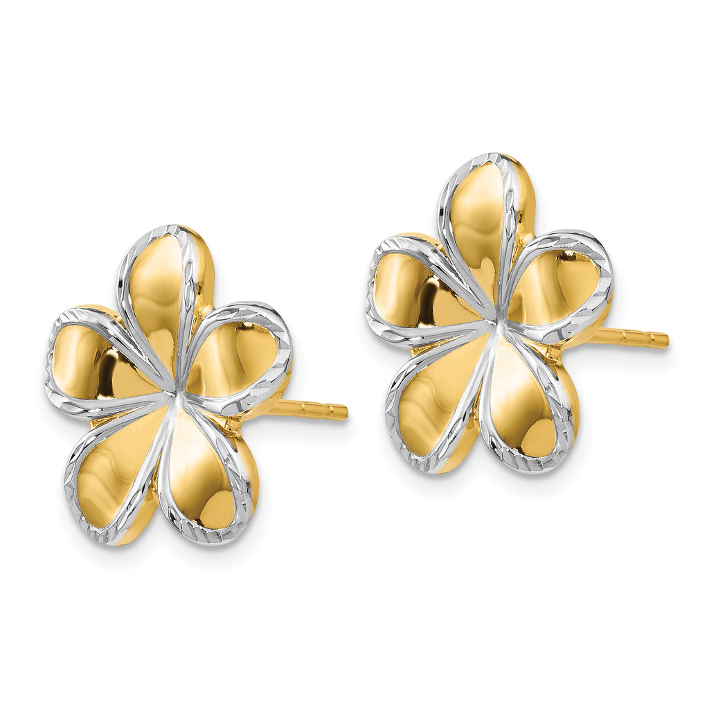 14K With Rhodium Flower Post Earrings