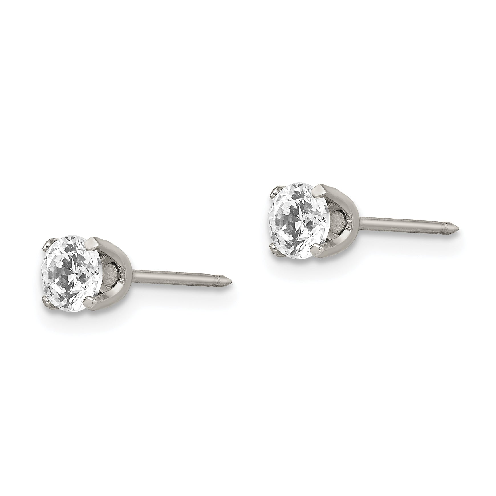 Inverness Stainless Steel Polished 5mm CZ Post Earrings Secondary image