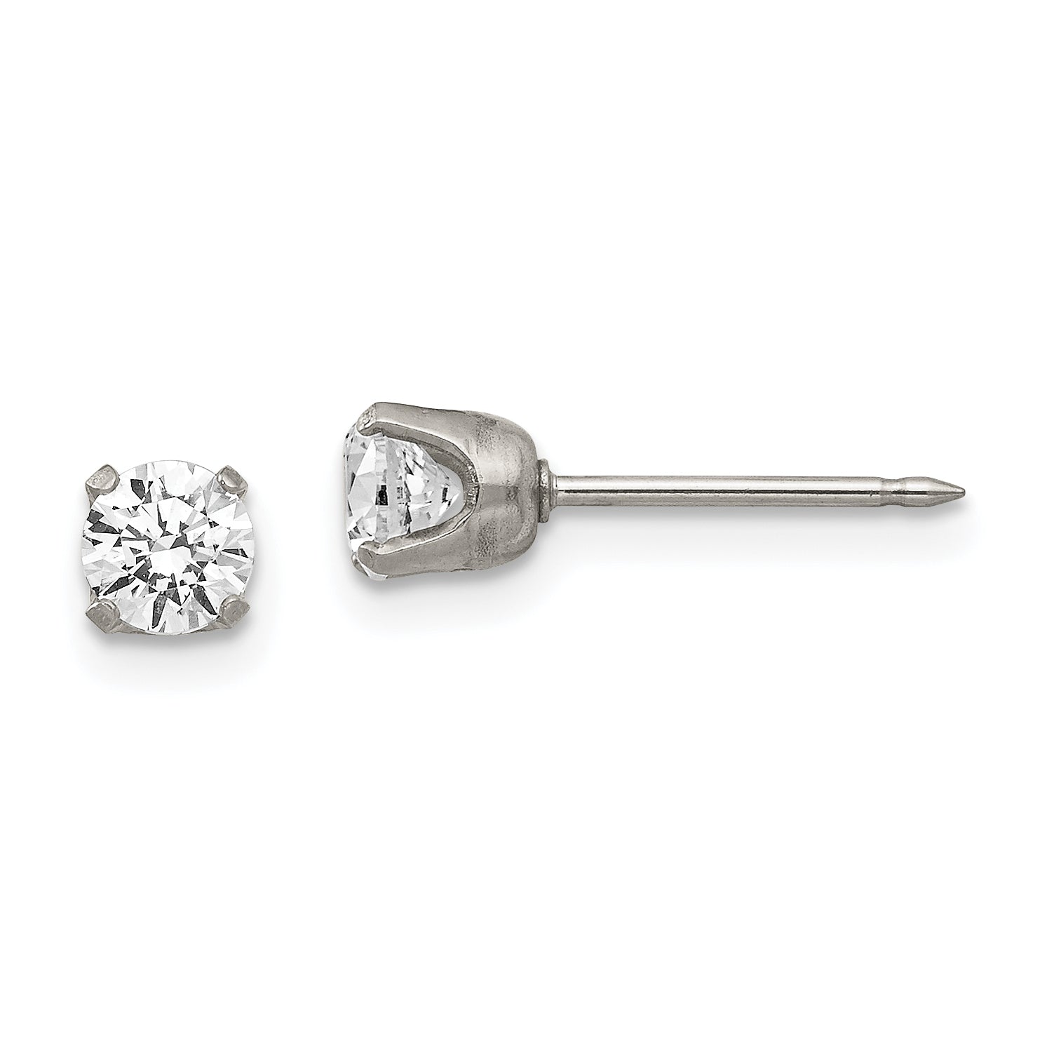 Inverness Stainless Steel Polished 5mm CZ Post Earrings Main image