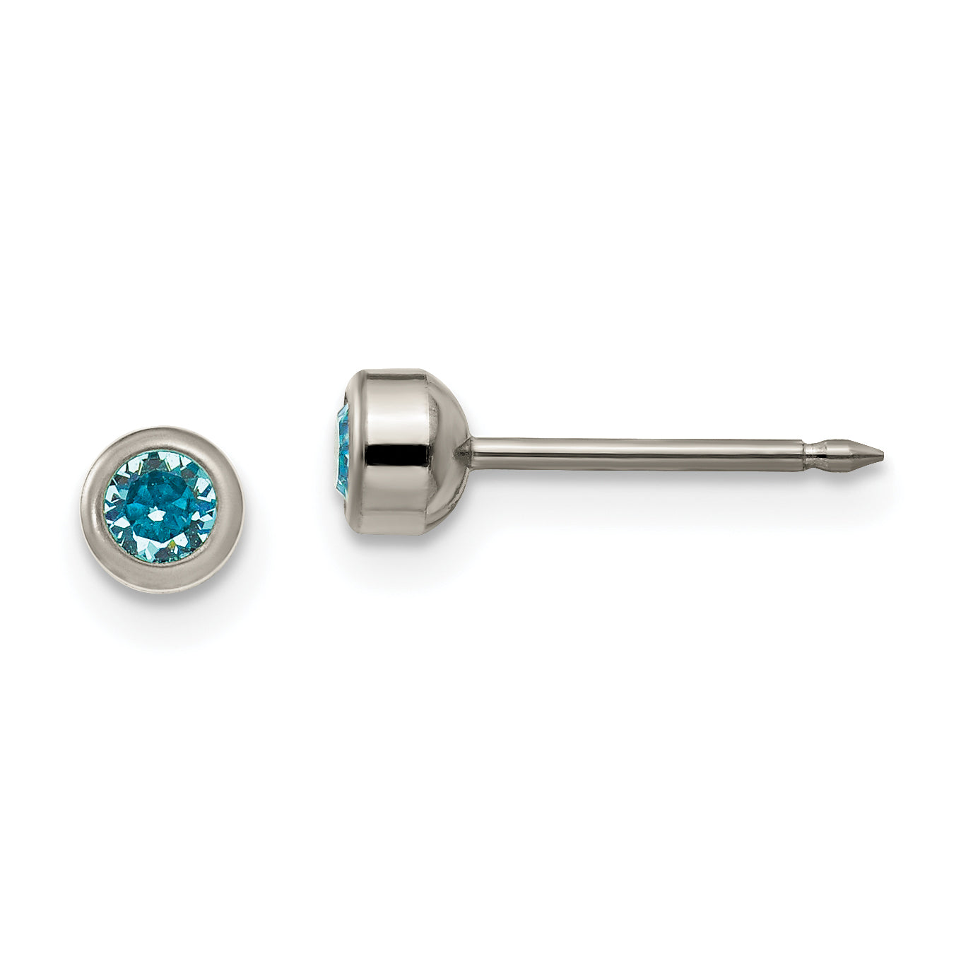Inverness Titanium 4mm Aqua Crystal Bezel Earrings Main image