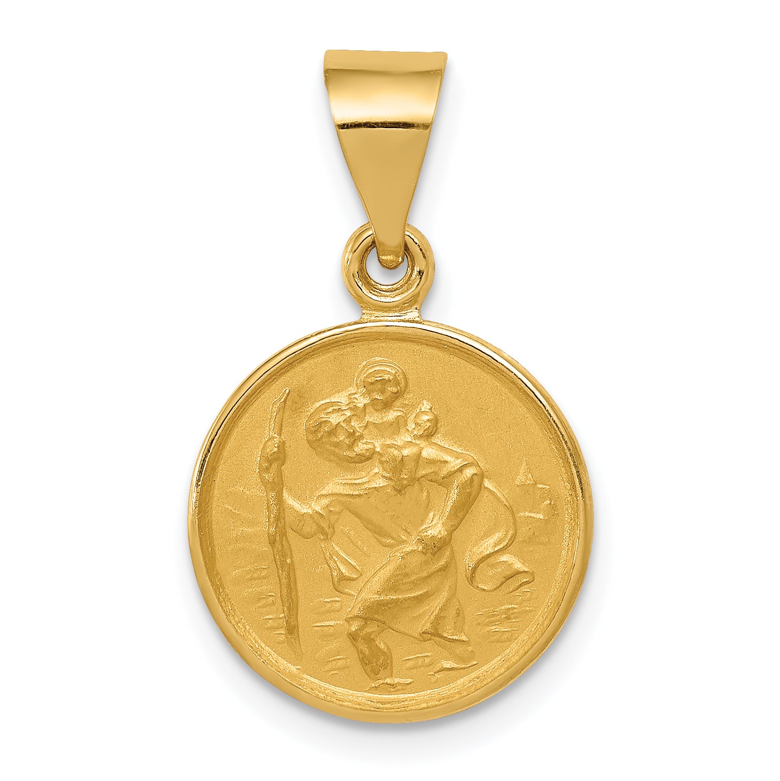 18k Polished and Satin Saint Christopher Medal Round Pendant Main image