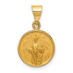 18K Polished and Satin Solid Saint Jude Thaddeus Medal Round Pendant