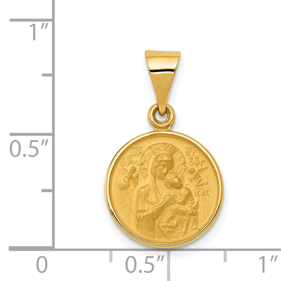 18k Polished and Satin Solid Our Lady of Perpetual Help Medal Round Pendant