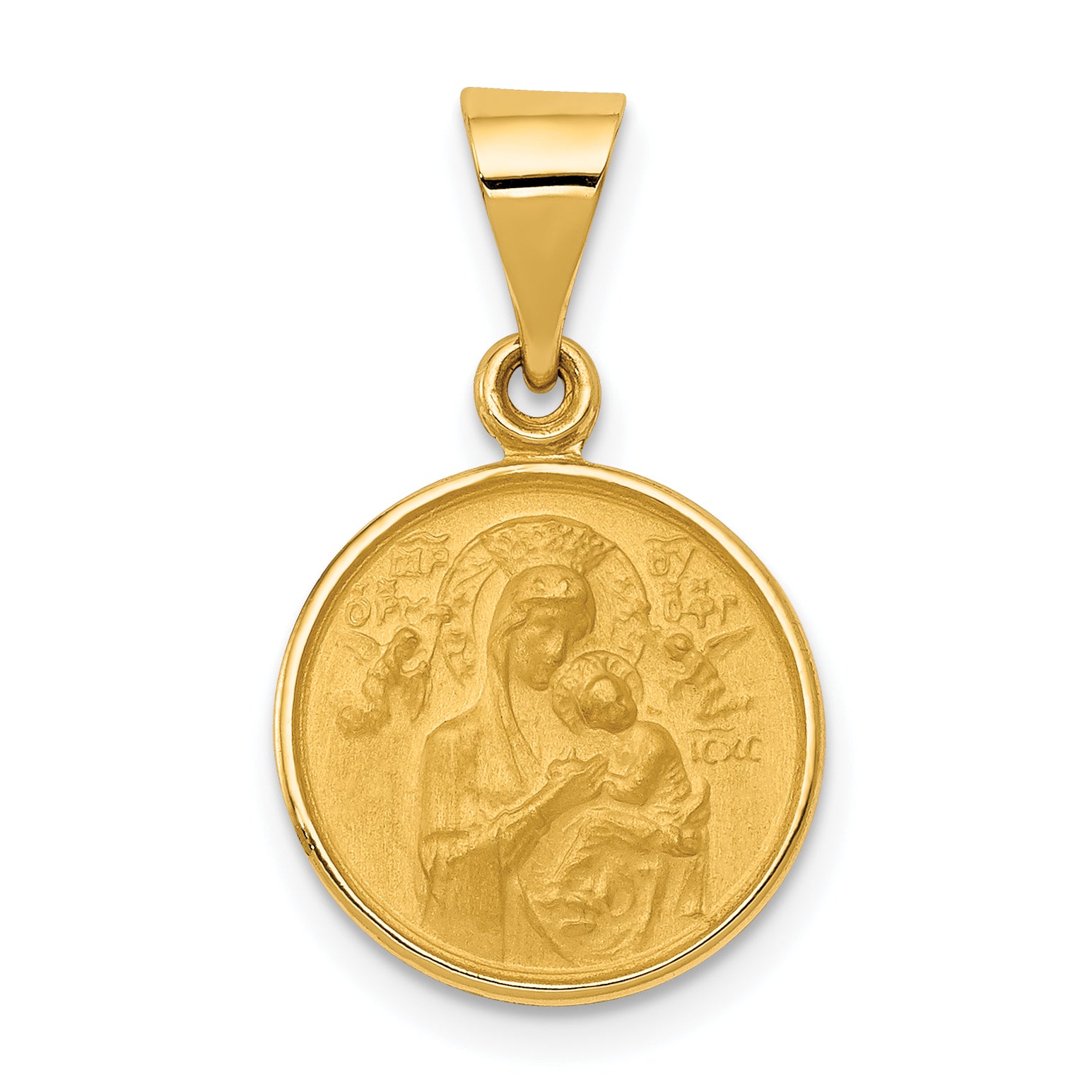 18k Polished and Satin Solid Our Lady of Perpetual Help Medal Round Pendant