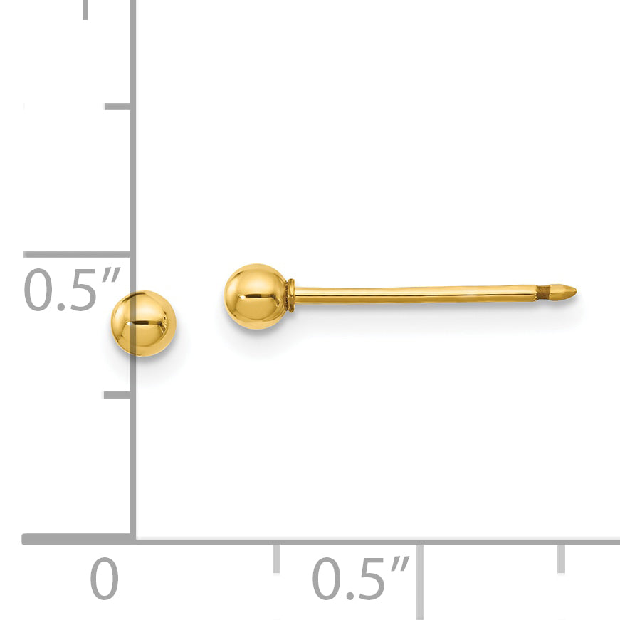 Inverness 14k Polished 3mm Ball Long Post Piercing Earrings