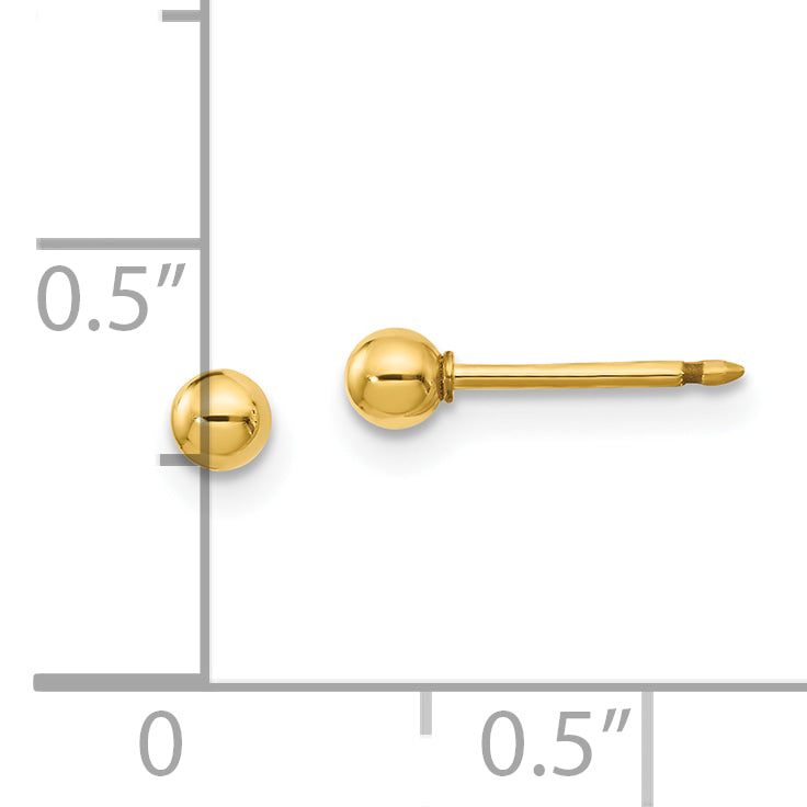 Inverness 14k Polished 3mm Ball Short Post Piercing Earrings